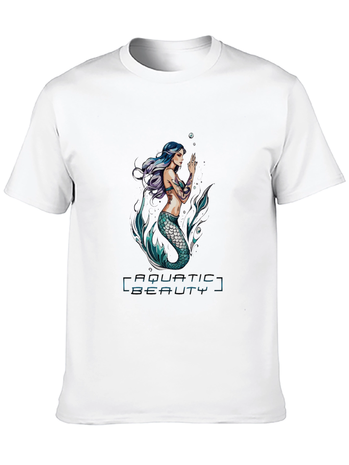 Aquatic Beauty Mermaid Graphic Tee - Black