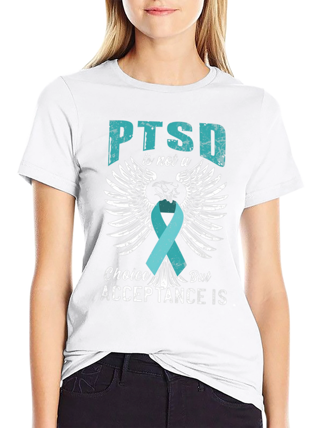 PTSD Acceptance T-Shirt - Teal Ribbon Wings Design