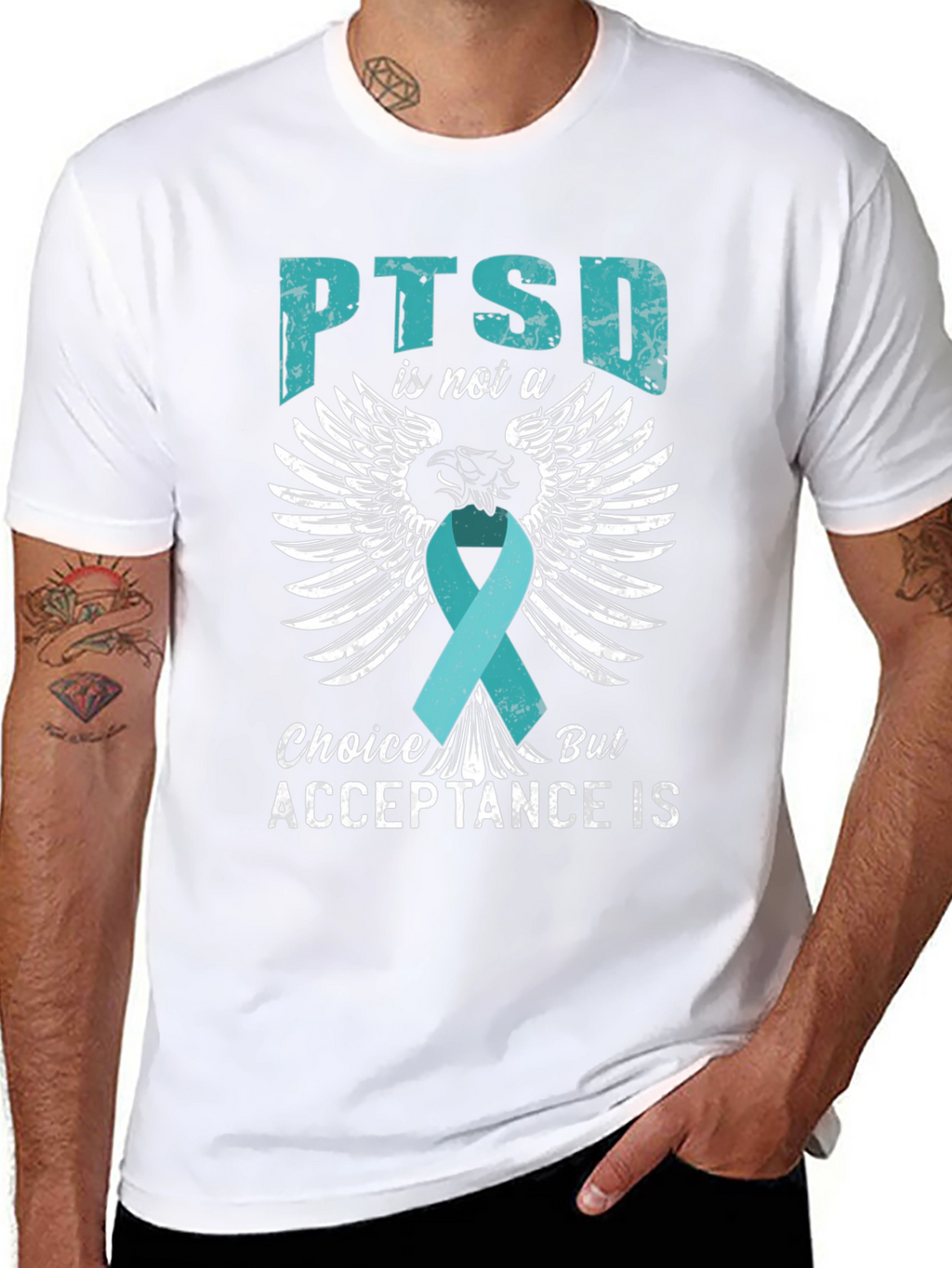 PTSD Acceptance T-Shirt - Teal Ribbon Wings Design