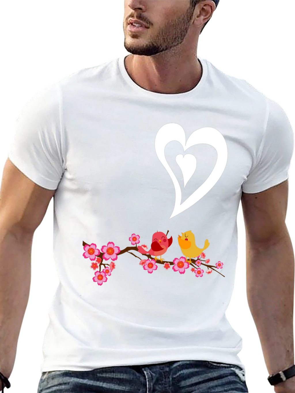 Love Birds Graphic Tee - Black Cotton T-Shirt