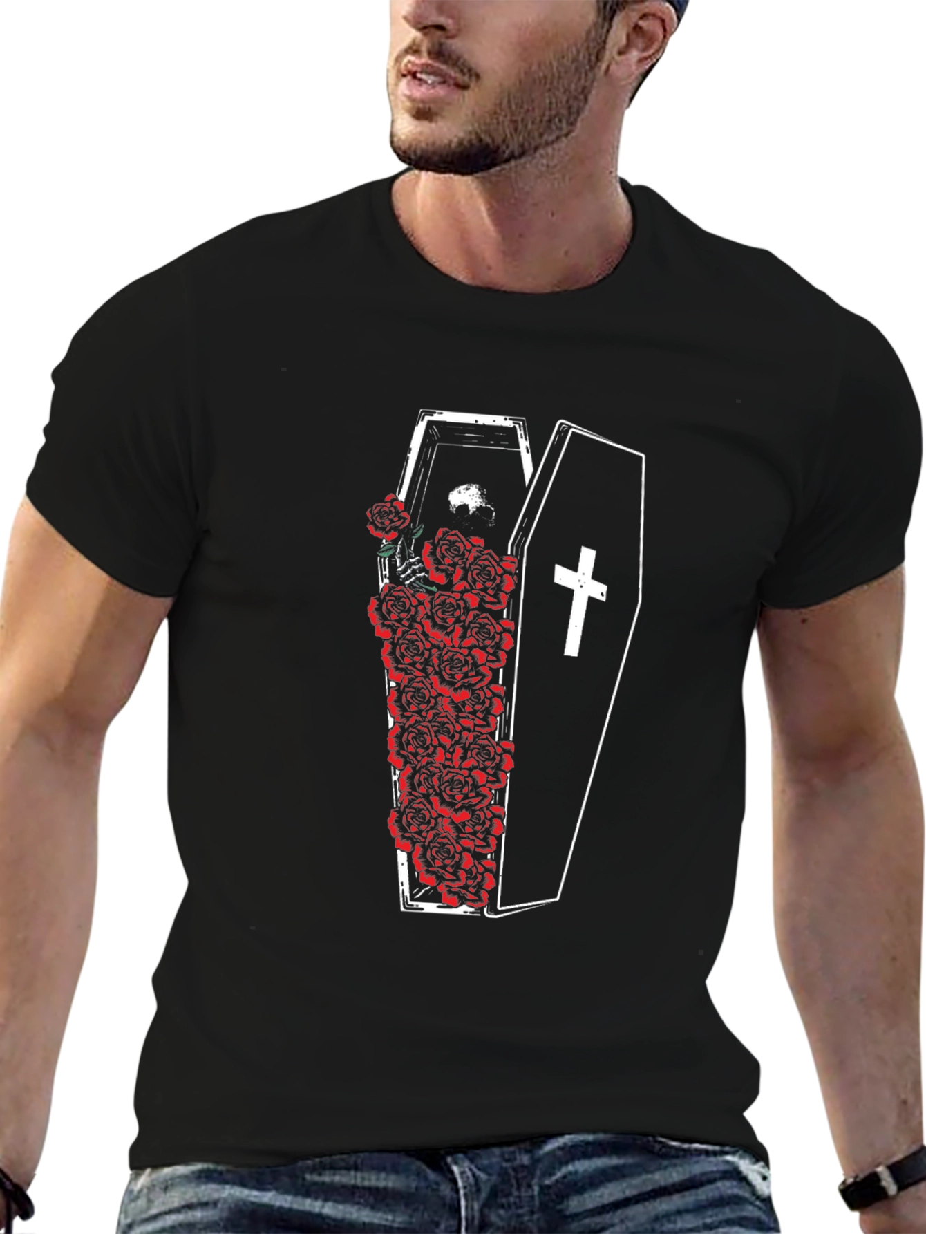 Coffin & Roses Graphic Tee - Unisex Black T-Shirt