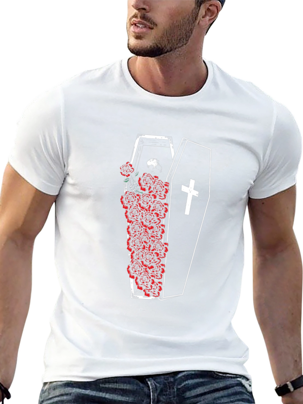 Coffin & Roses Graphic Tee - Unisex Black T-Shirt