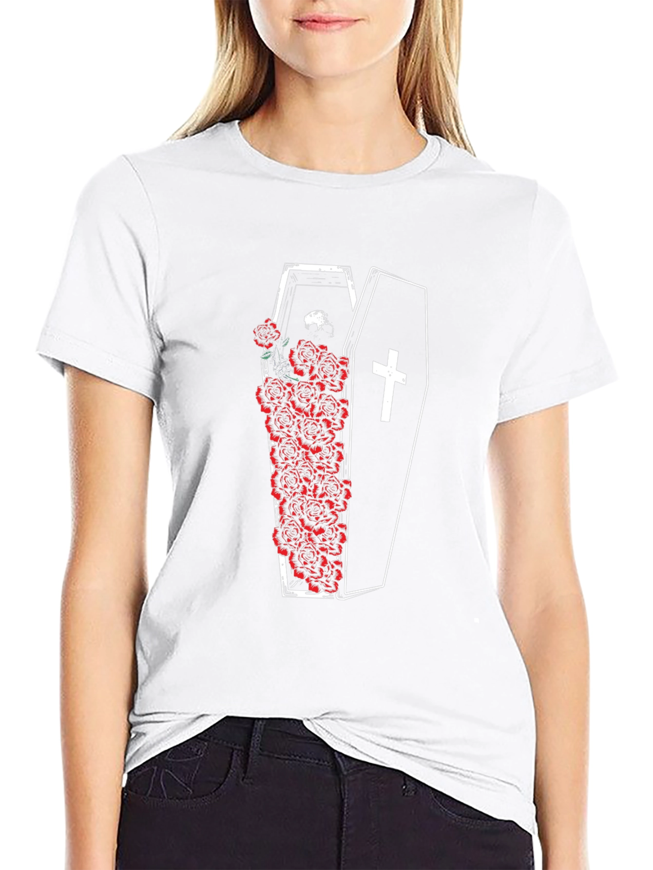 Coffin & Roses Graphic Tee - Unisex Black T-Shirt