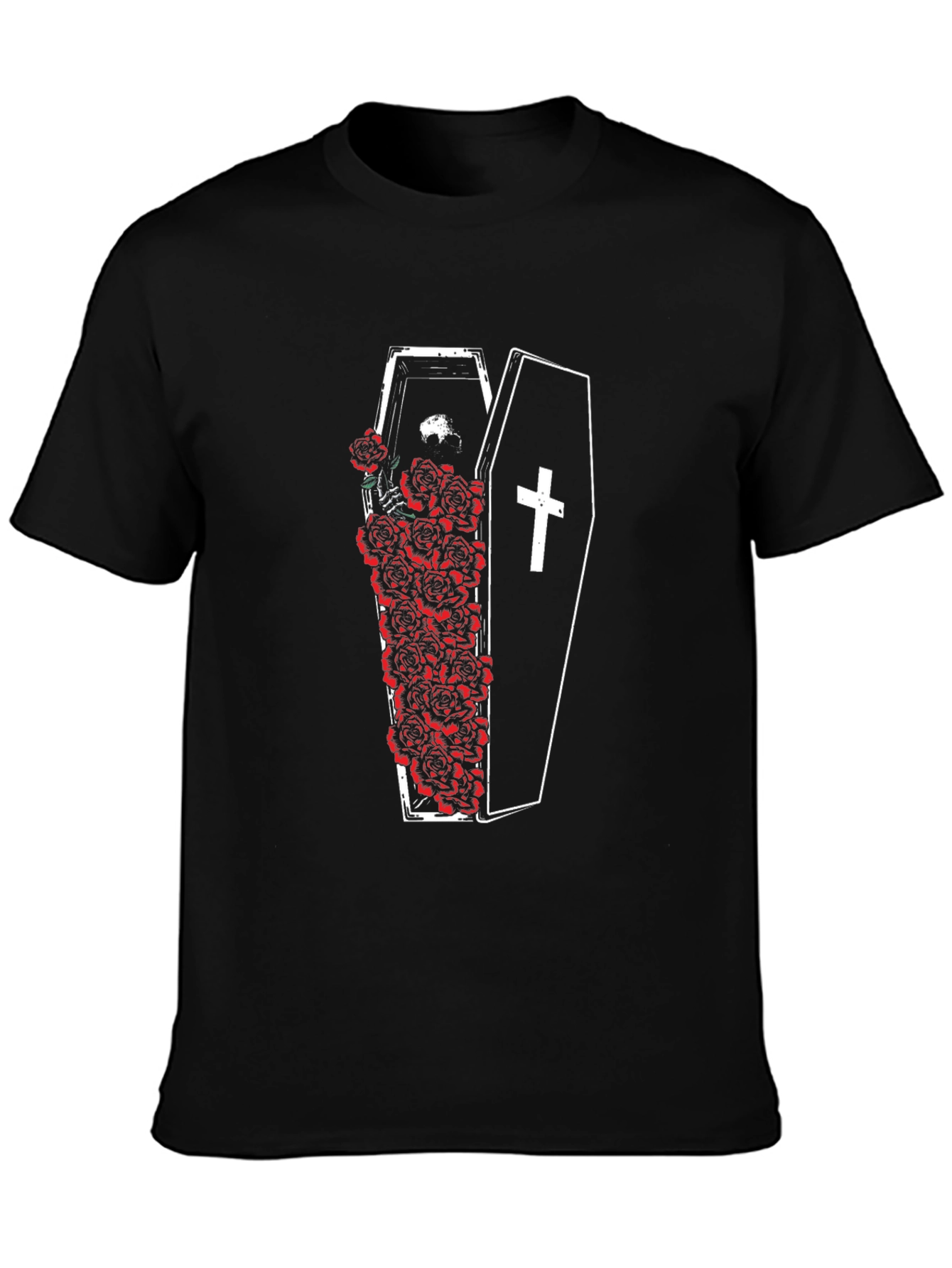 Coffin & Roses Graphic Tee - Unisex Black T-Shirt
