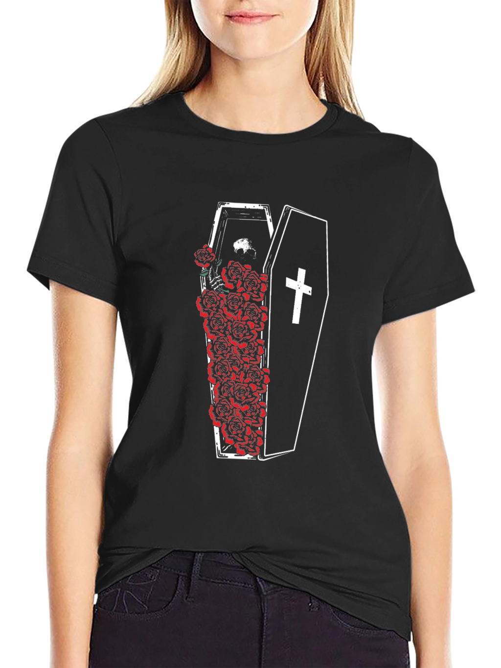 Coffin & Roses Graphic Tee - Unisex Black T-Shirt