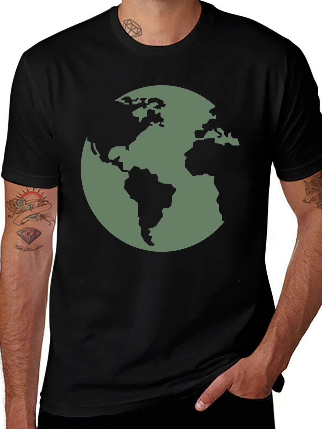 Earth Graphic Tee - Black Cotton T-Shirt