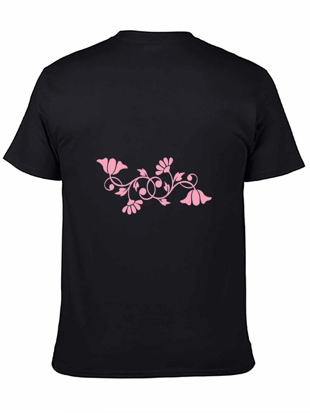 Black Tee with Pink Floral Design