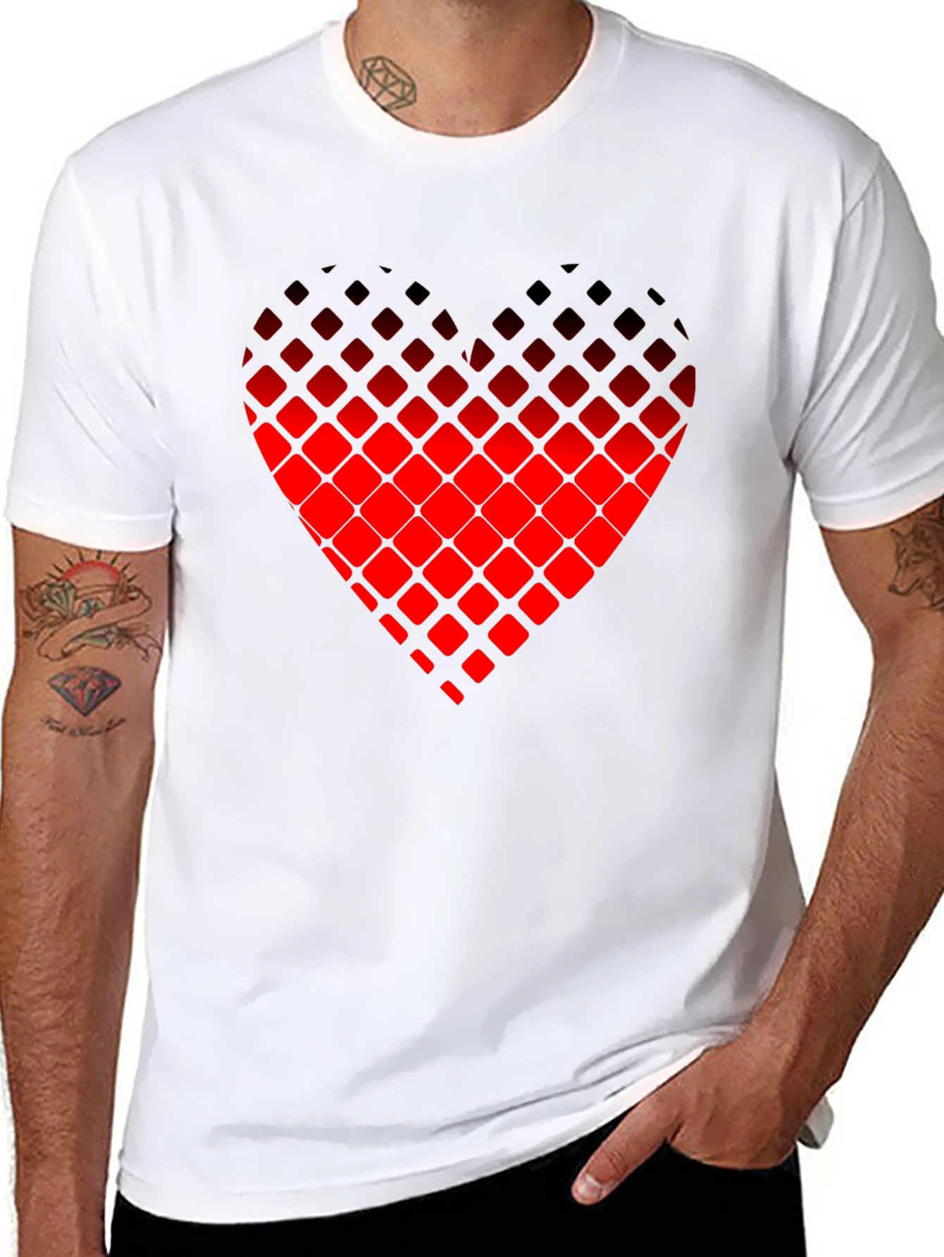 Pixelated Heart Graphic Tee - Black Casual Shirt