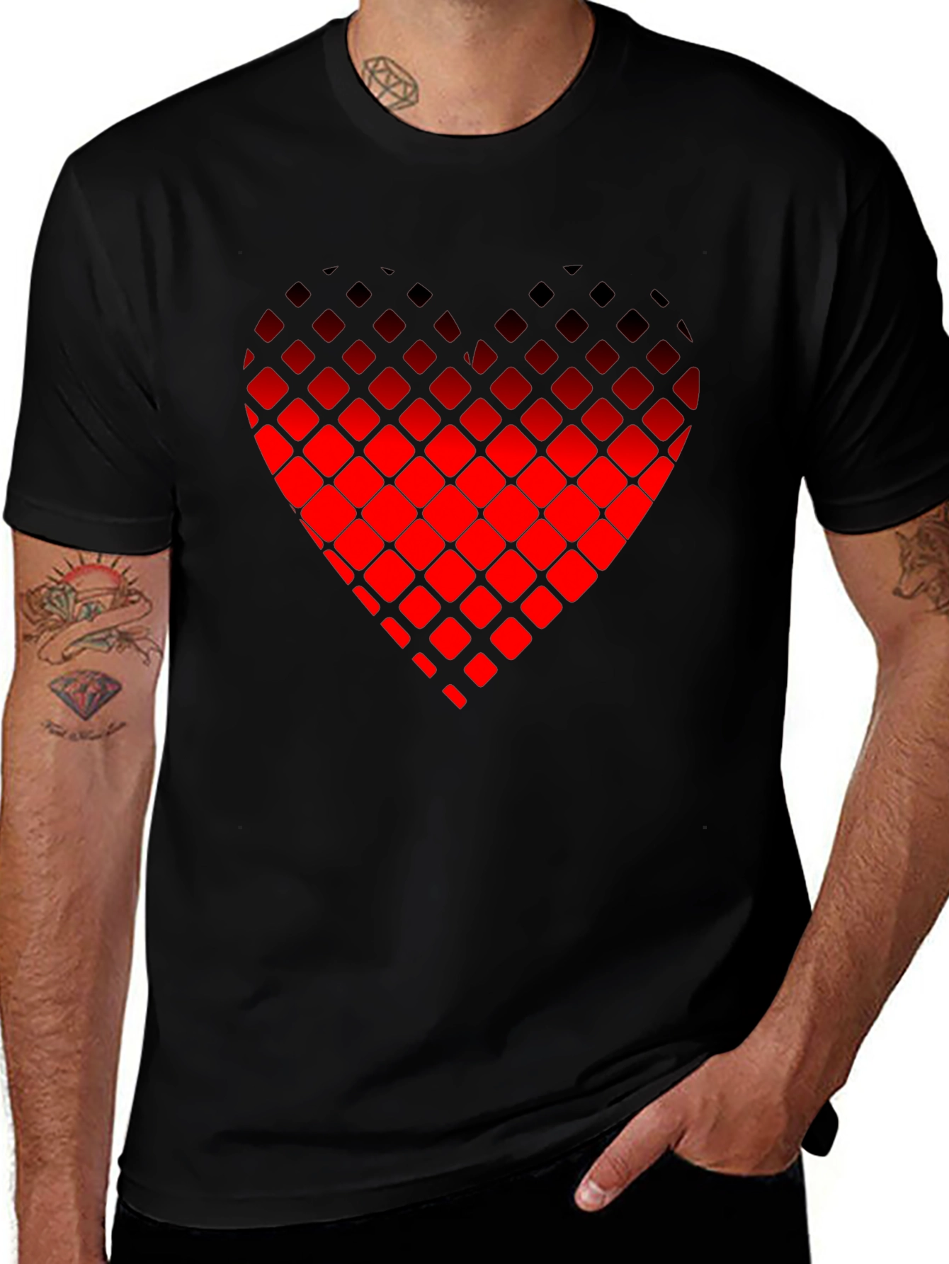 Pixelated Heart Graphic Tee - Black Casual Shirt