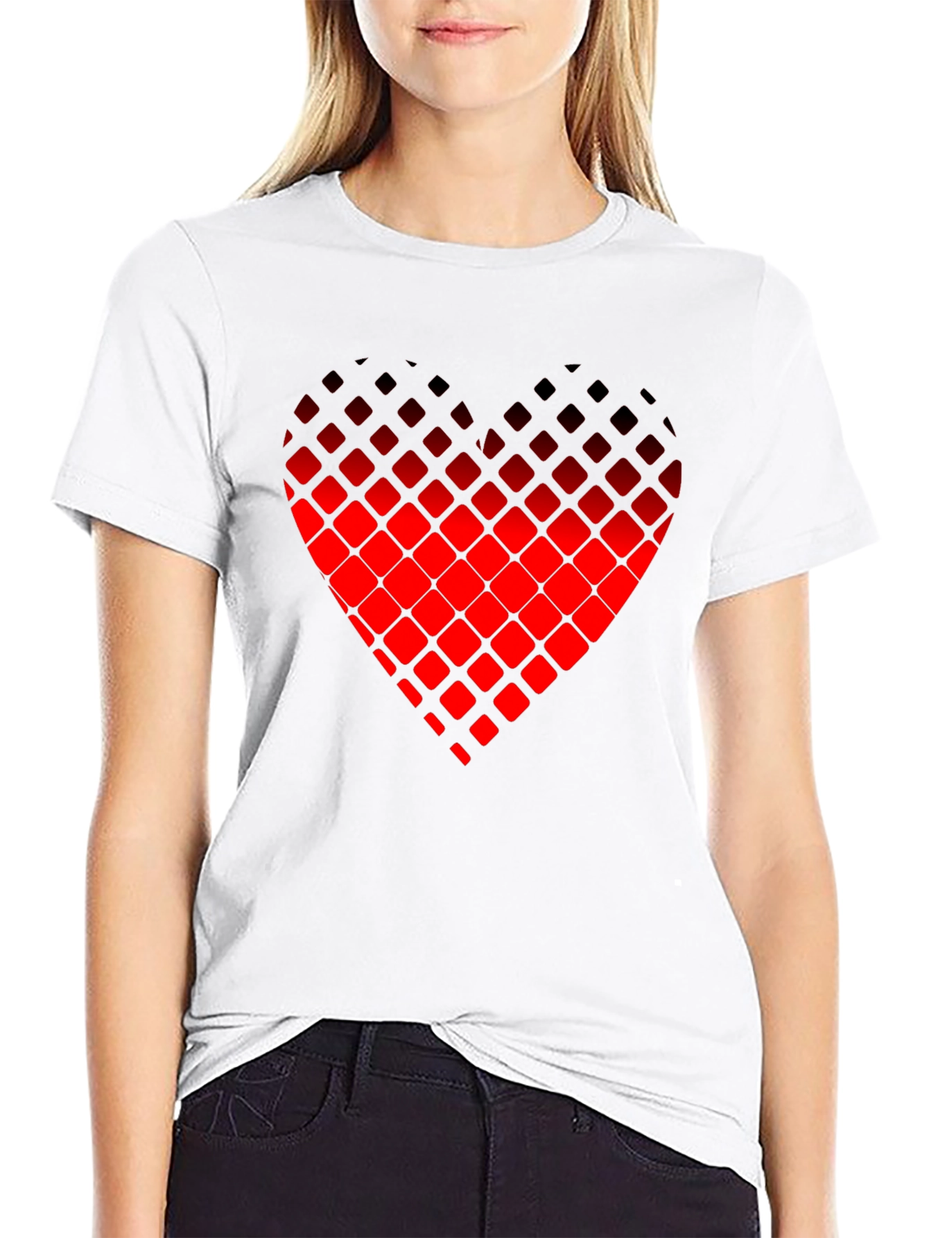 Pixelated Heart Graphic Tee - Black Casual Shirt