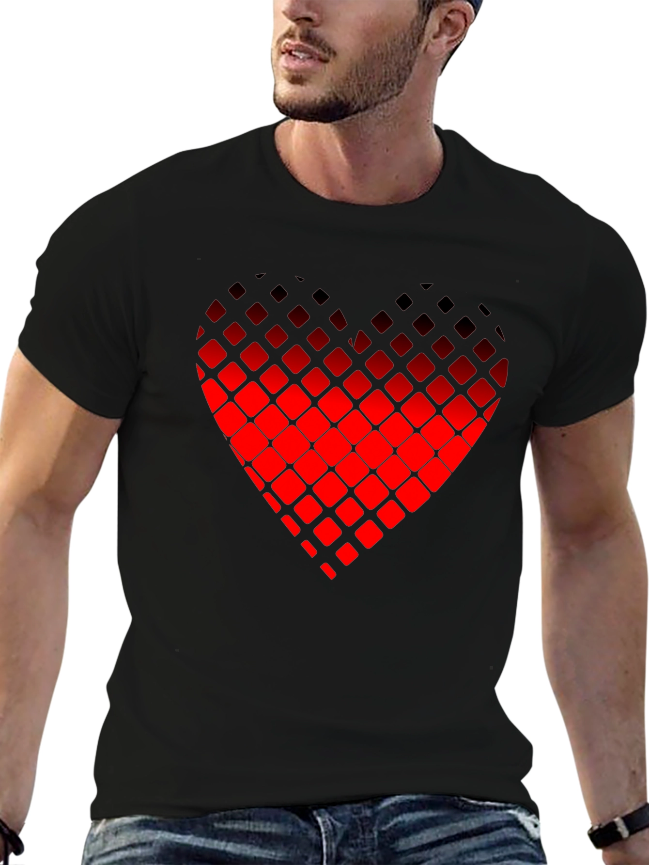 Pixelated Heart Graphic Tee - Black Casual Shirt
