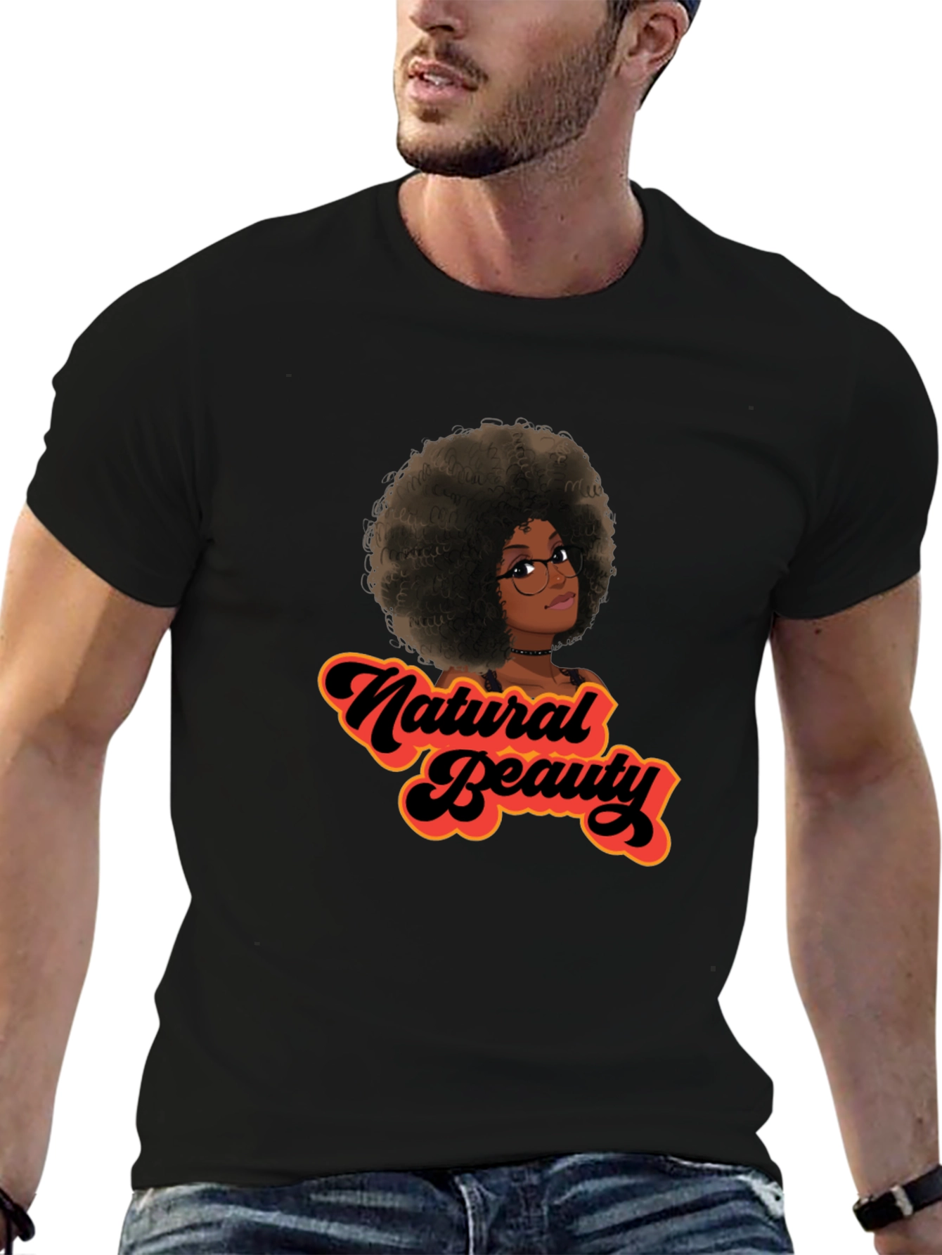 Natural Beauty Graphic Tee - Black Cotton Casual Shirt