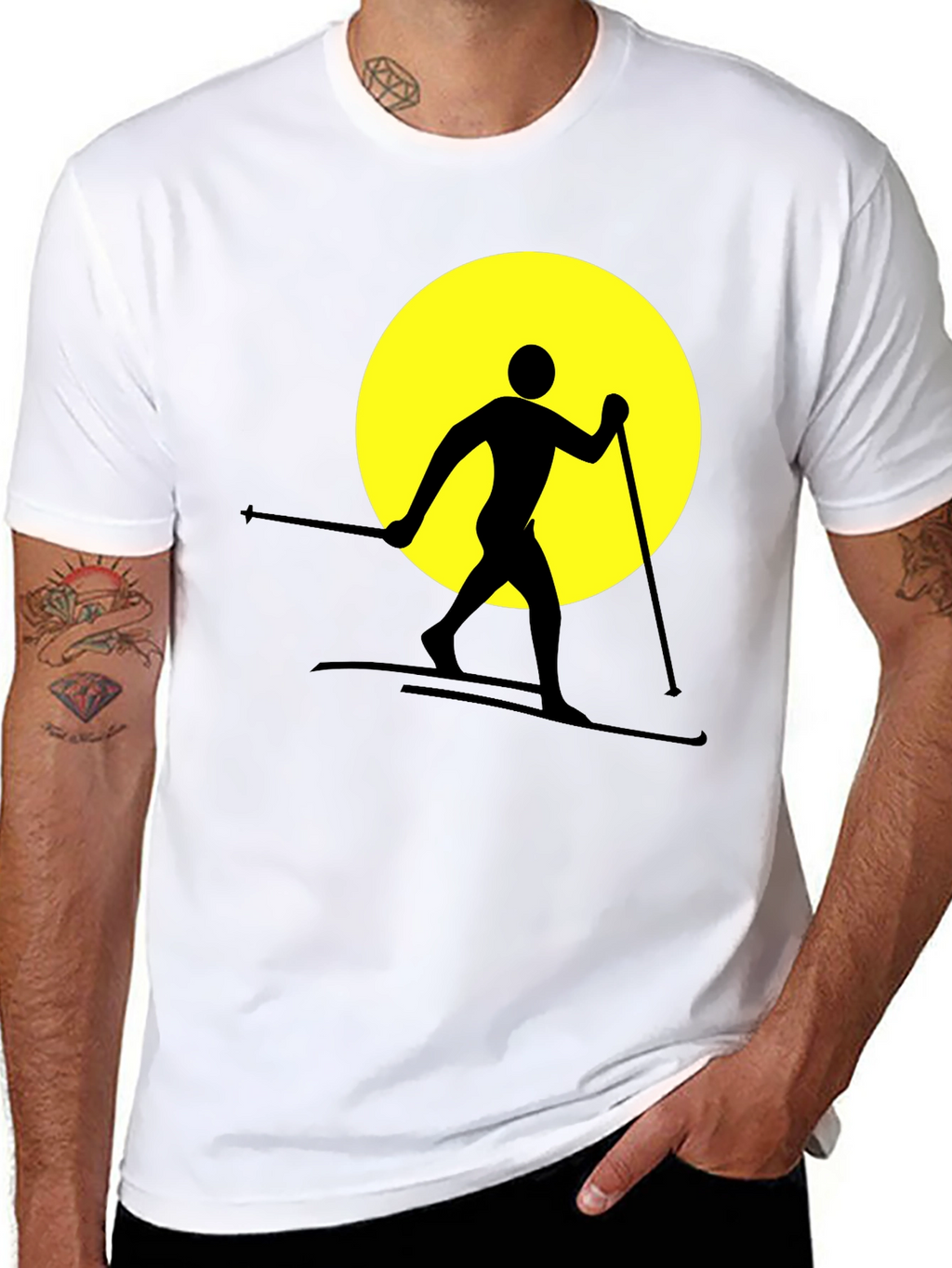 Skiing Silhouette Graphic Tee - Black Cotton Blend