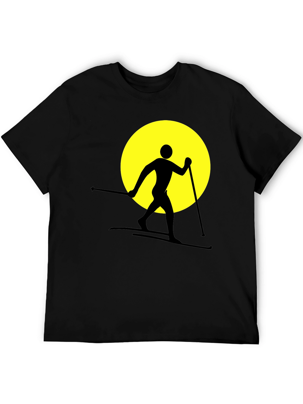 Skiing Silhouette Graphic Tee - Black Cotton Blend