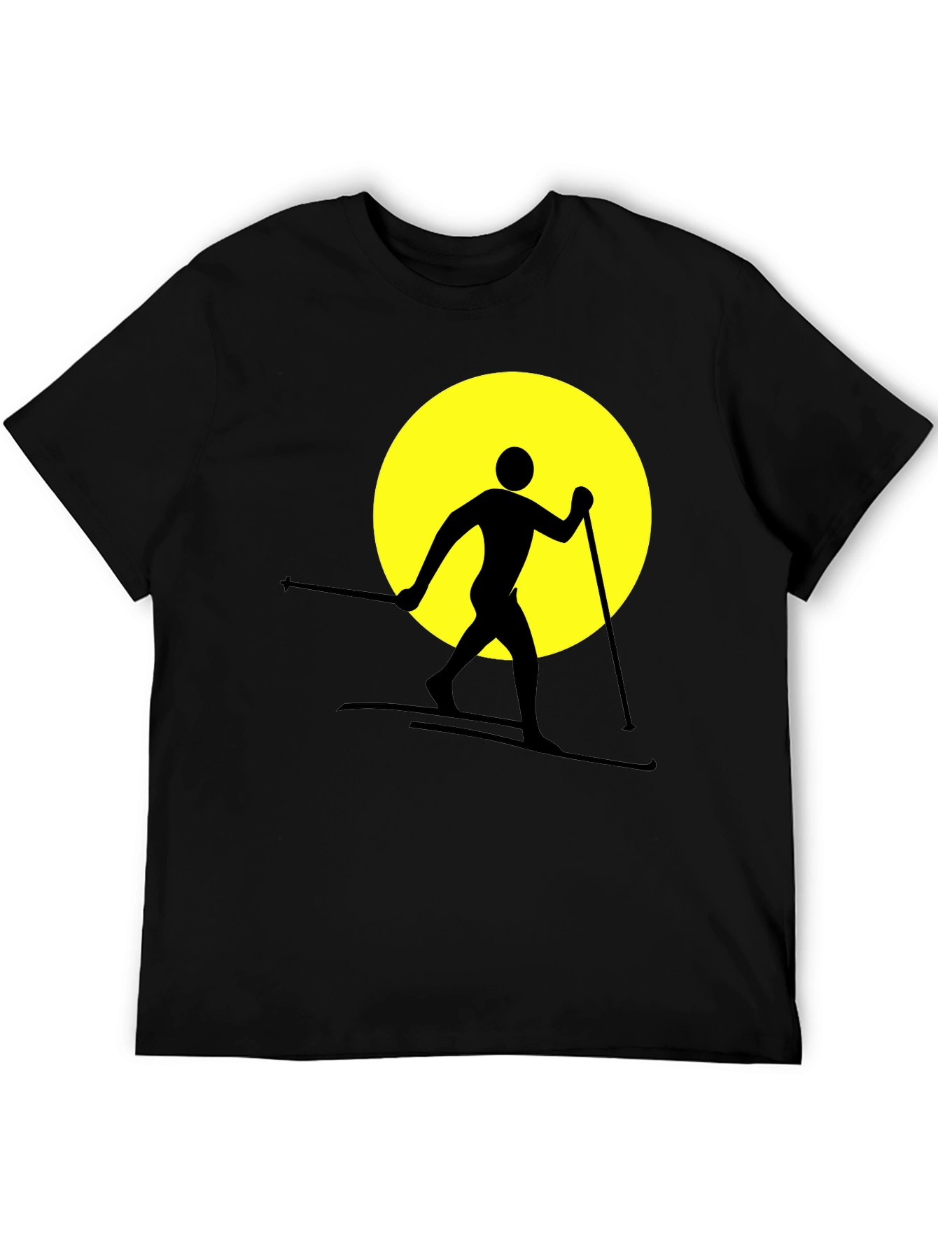 Skiing Silhouette Graphic Tee - Black Cotton Blend