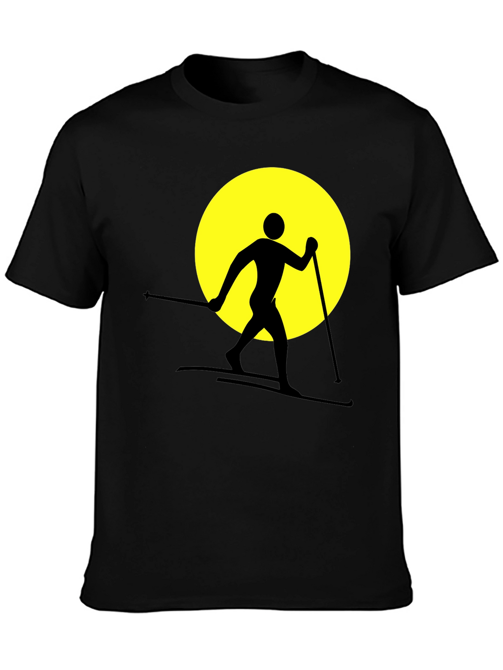 Skiing Silhouette Graphic Tee - Black Cotton Blend