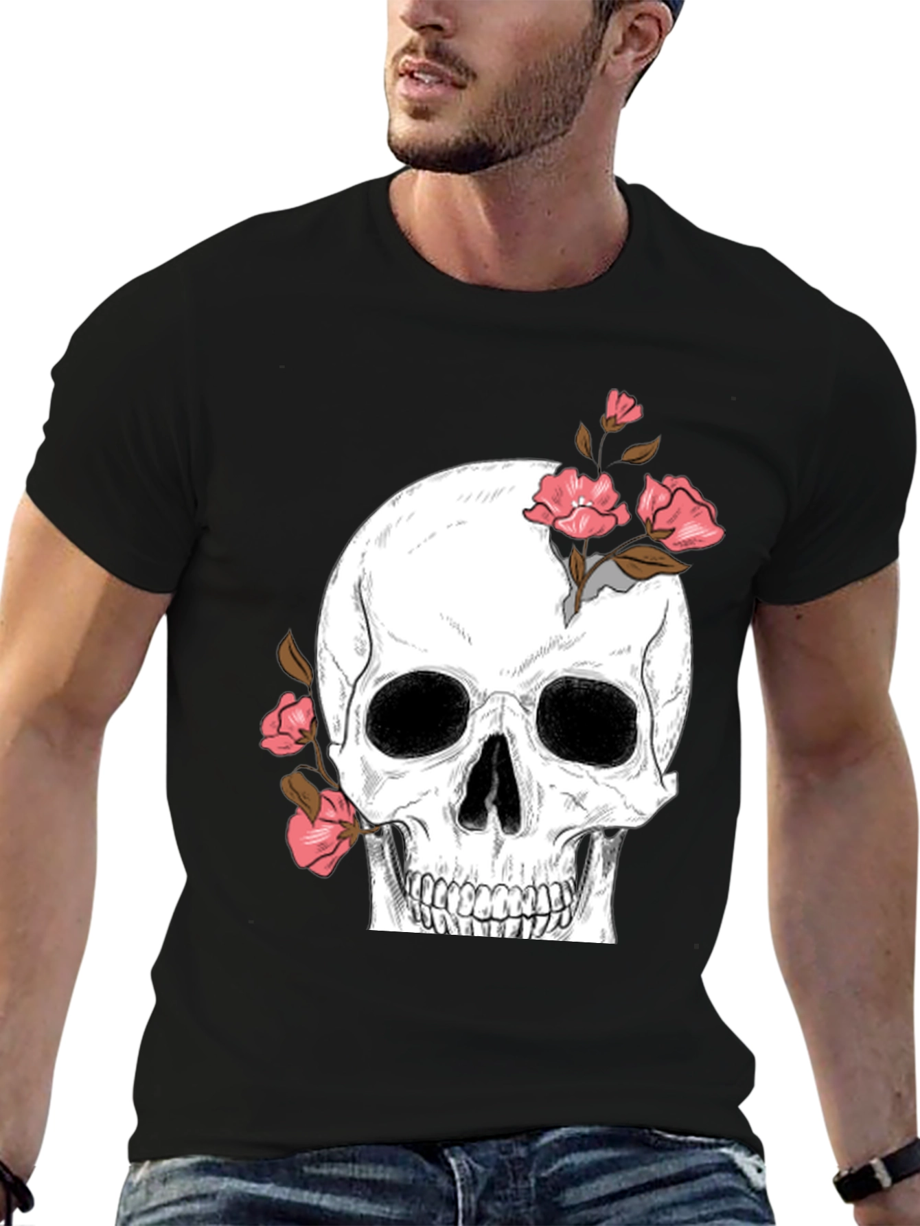 Skull & Roses Graphic Tee - Black T-Shirt