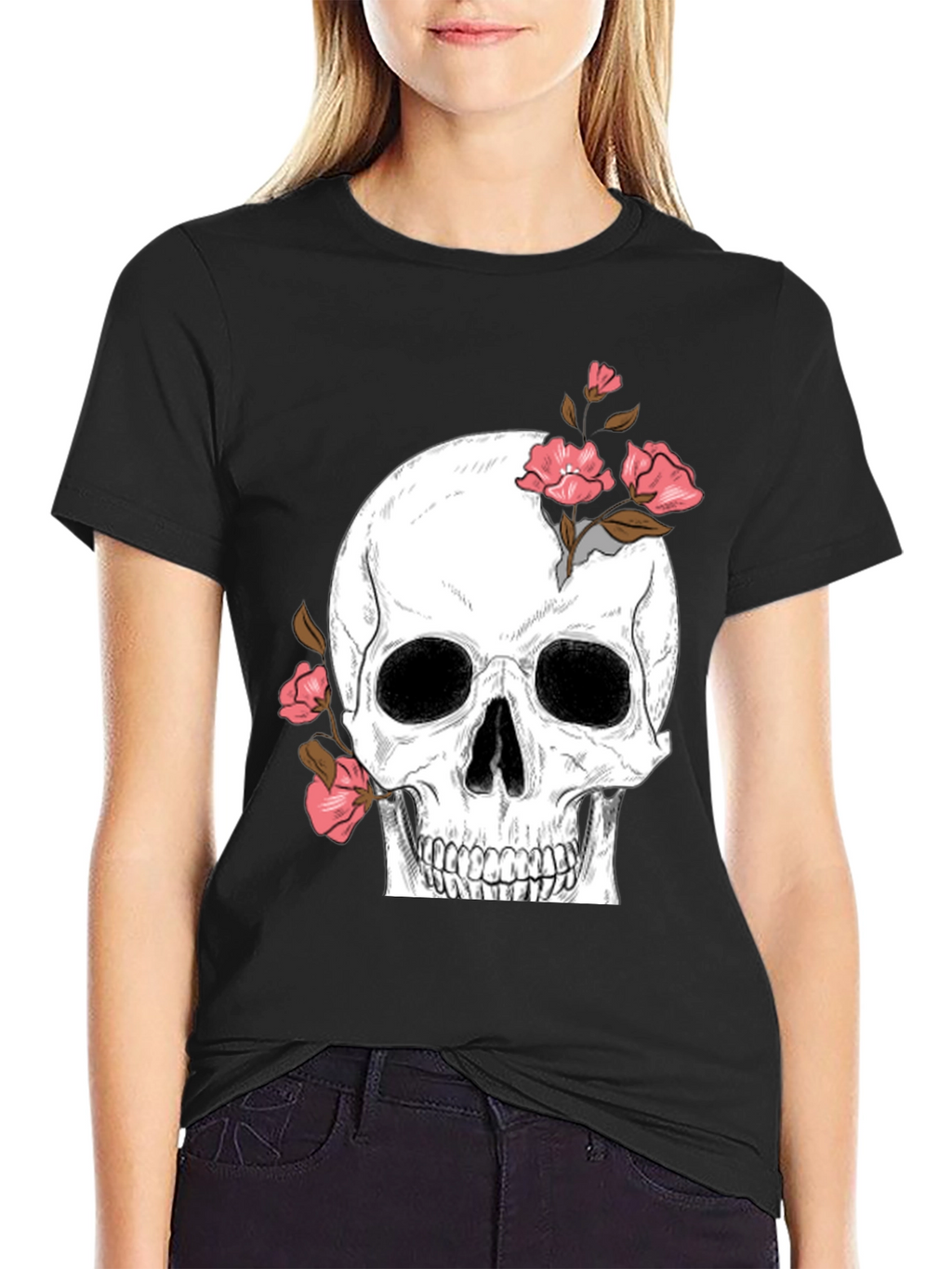 Skull & Roses Graphic Tee - Black T-Shirt