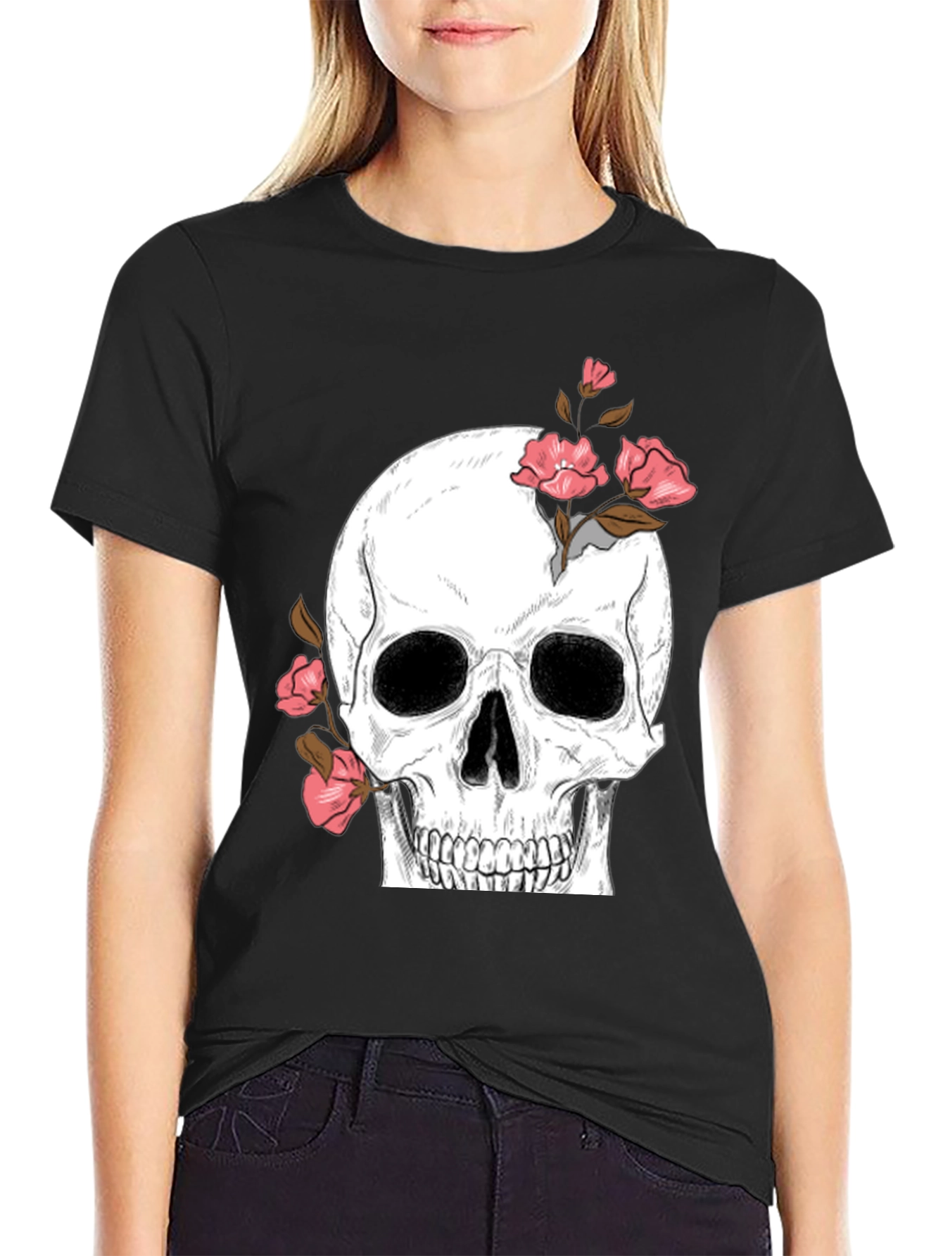 Skull & Roses Graphic Tee - Black T-Shirt