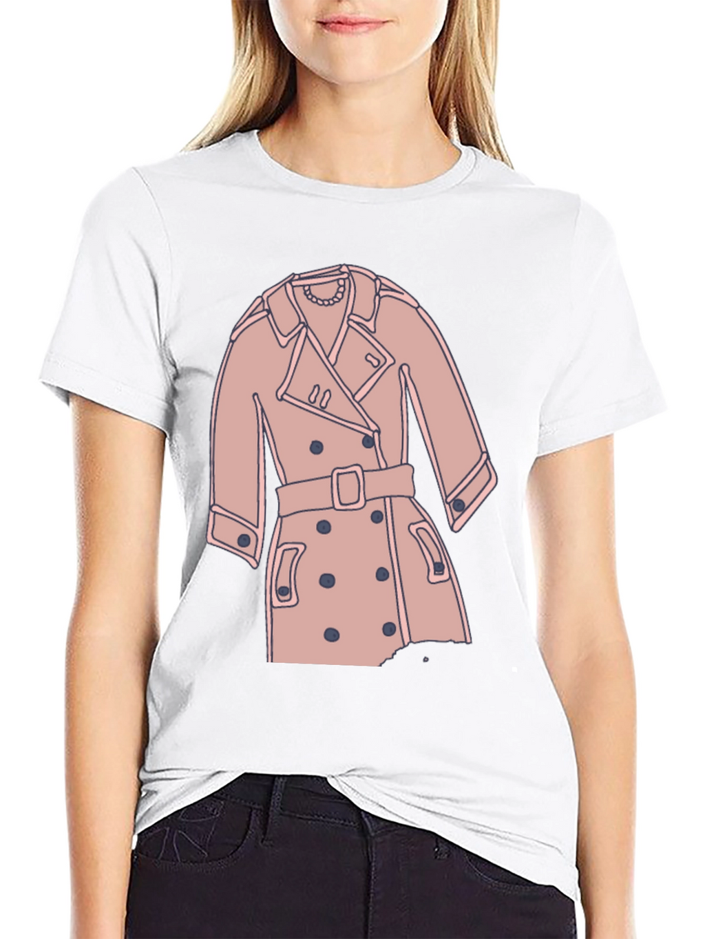 Stylish Trench Coat Graphic Tee - Casual Black T-Shirt