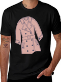 Stylish Trench Coat Graphic Tee - Casual Black T-Shirt