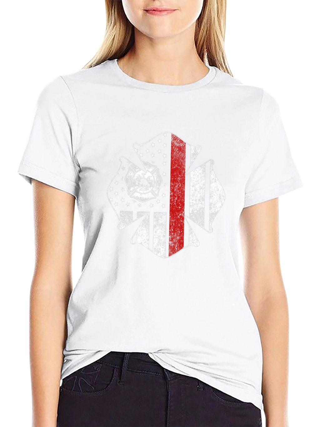 Firefighter Maltese Cross USA Flag Black T-Shirt