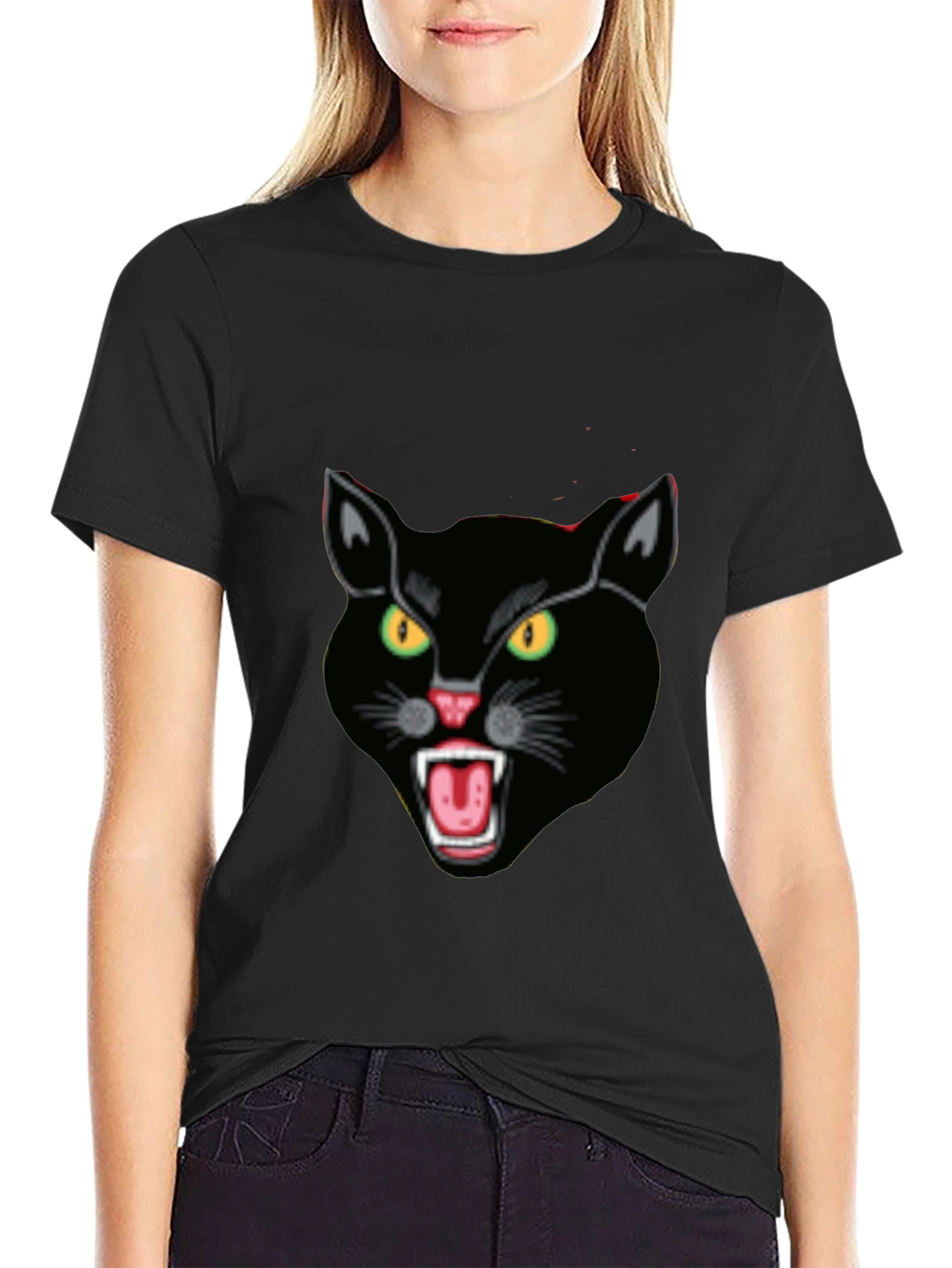 Black Cat Graphic Tee - Fierce Feline Design
