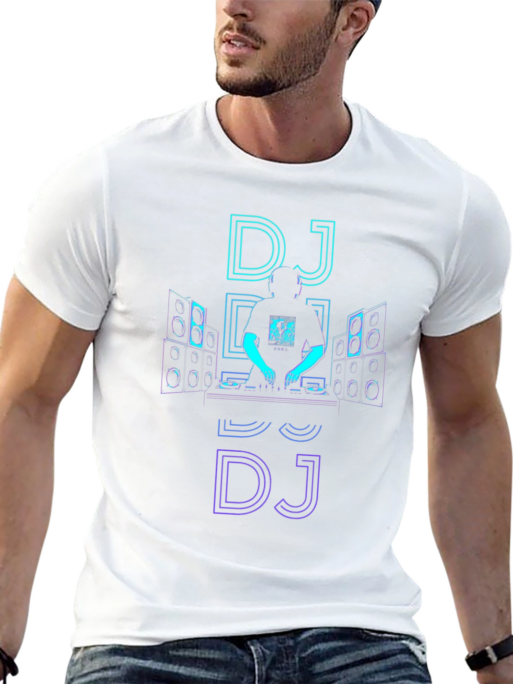 Neon DJ Graphic Tee - Black Cotton T-Shirt