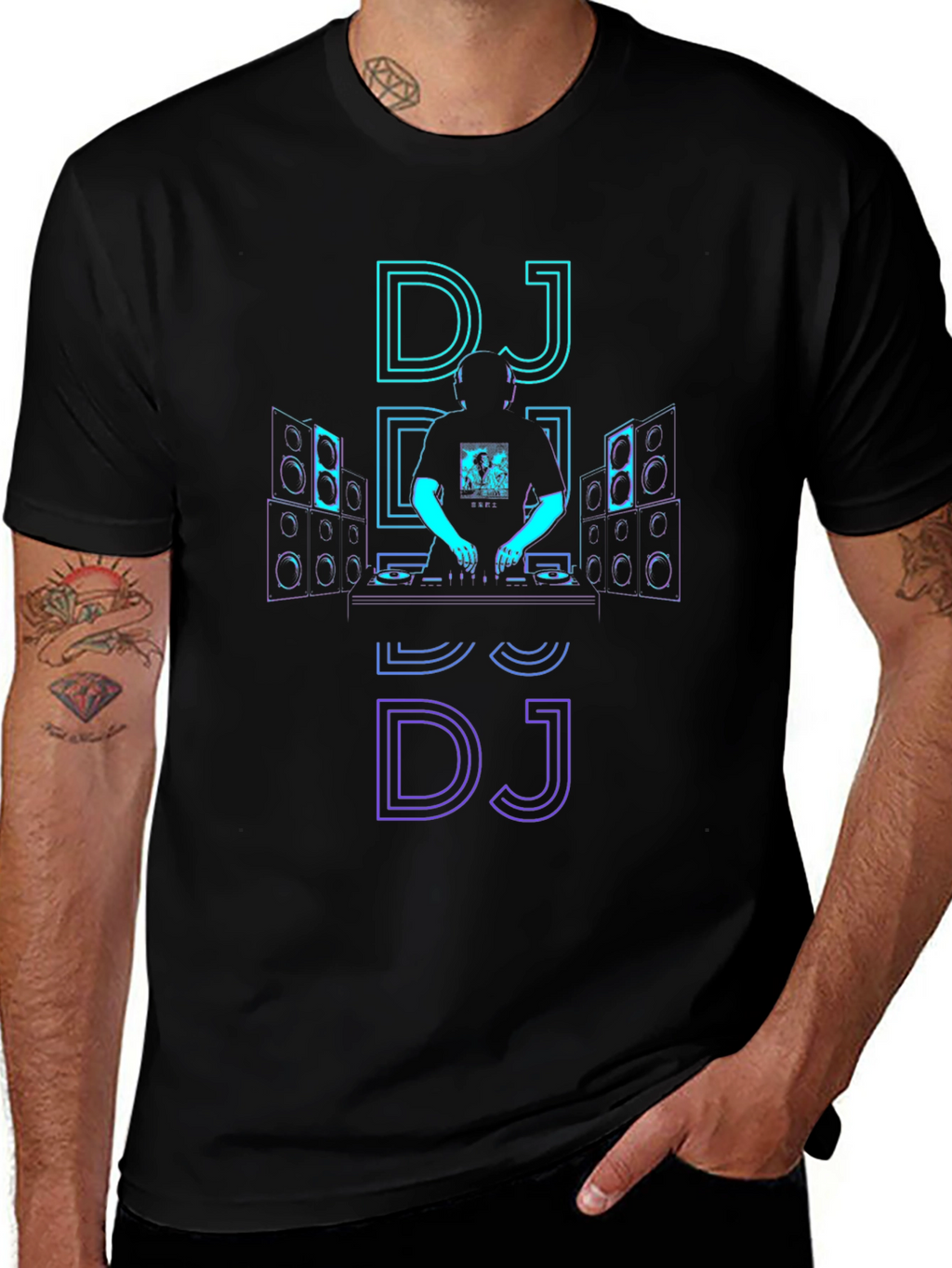 Neon DJ Graphic Tee - Black Cotton T-Shirt