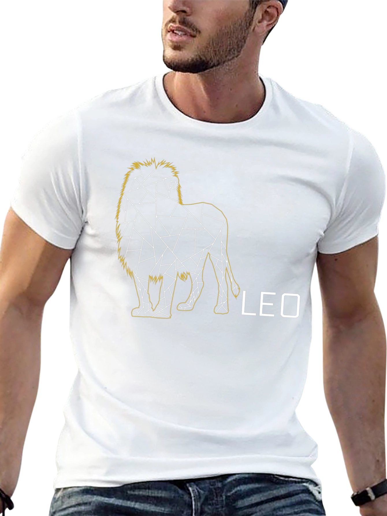 Geometric Leo Zodiac T-Shirt - Black