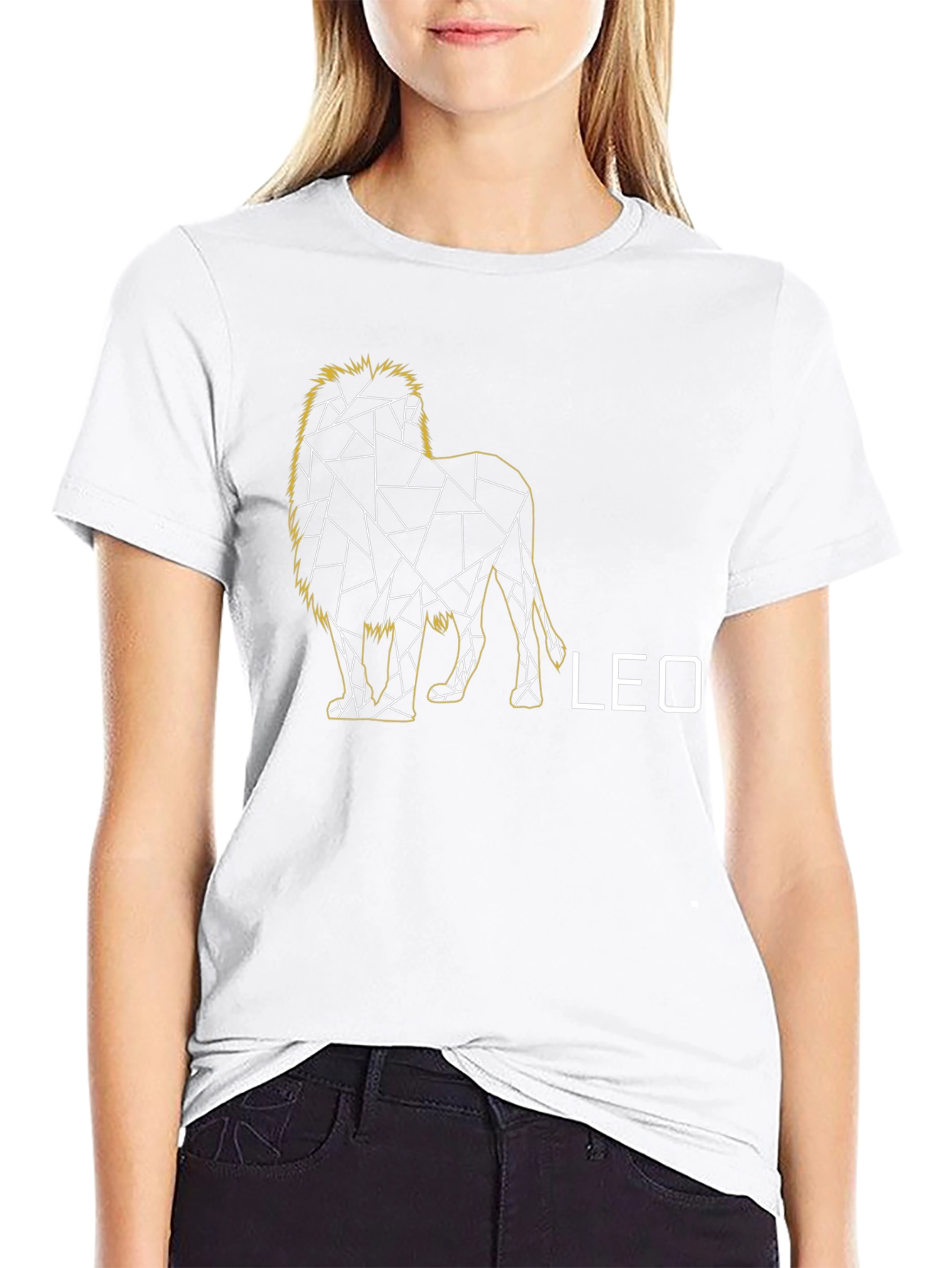 Geometric Leo Zodiac T-Shirt - Black