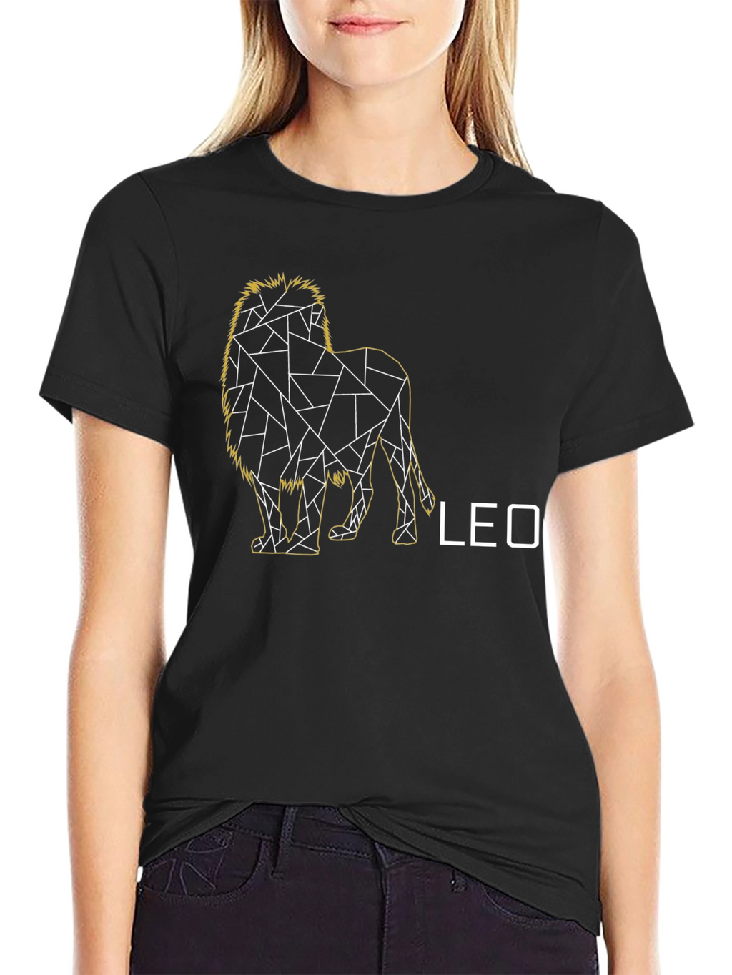 Geometric Leo Zodiac T-Shirt - Black