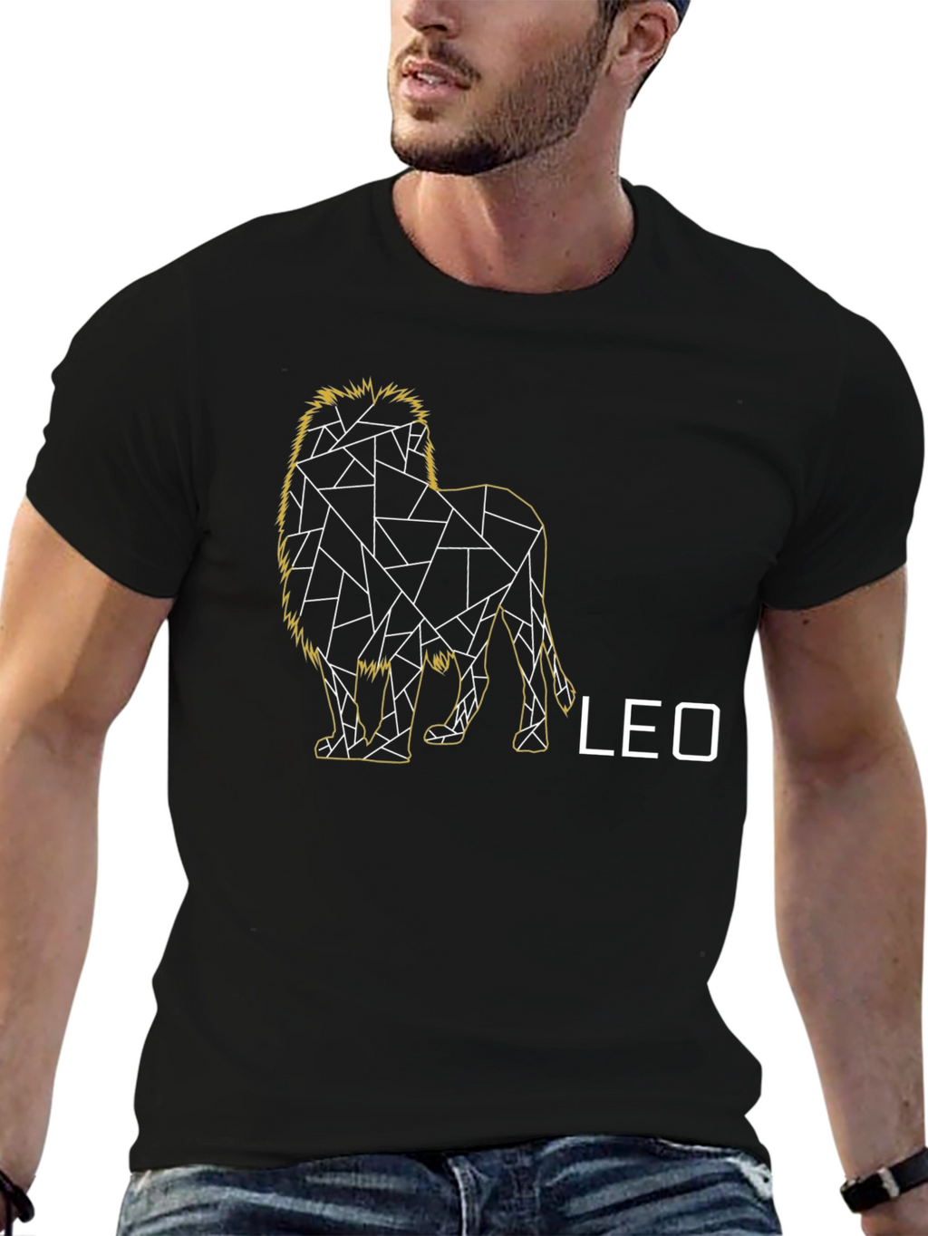 Geometric Leo Zodiac T-Shirt - Black