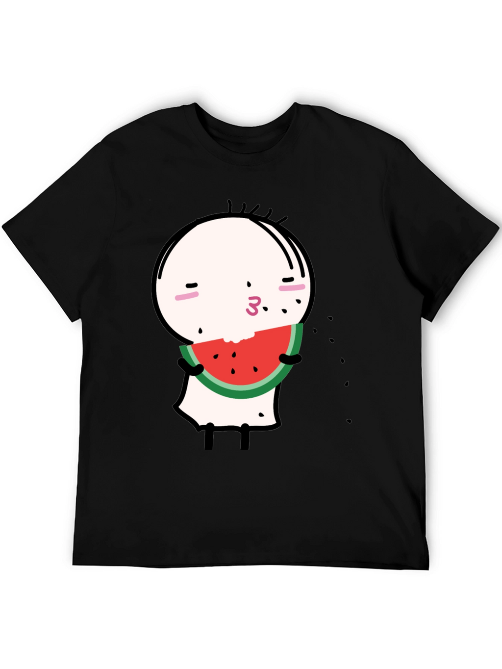 Funny Watermelon Cartoon Graphic Black Tee