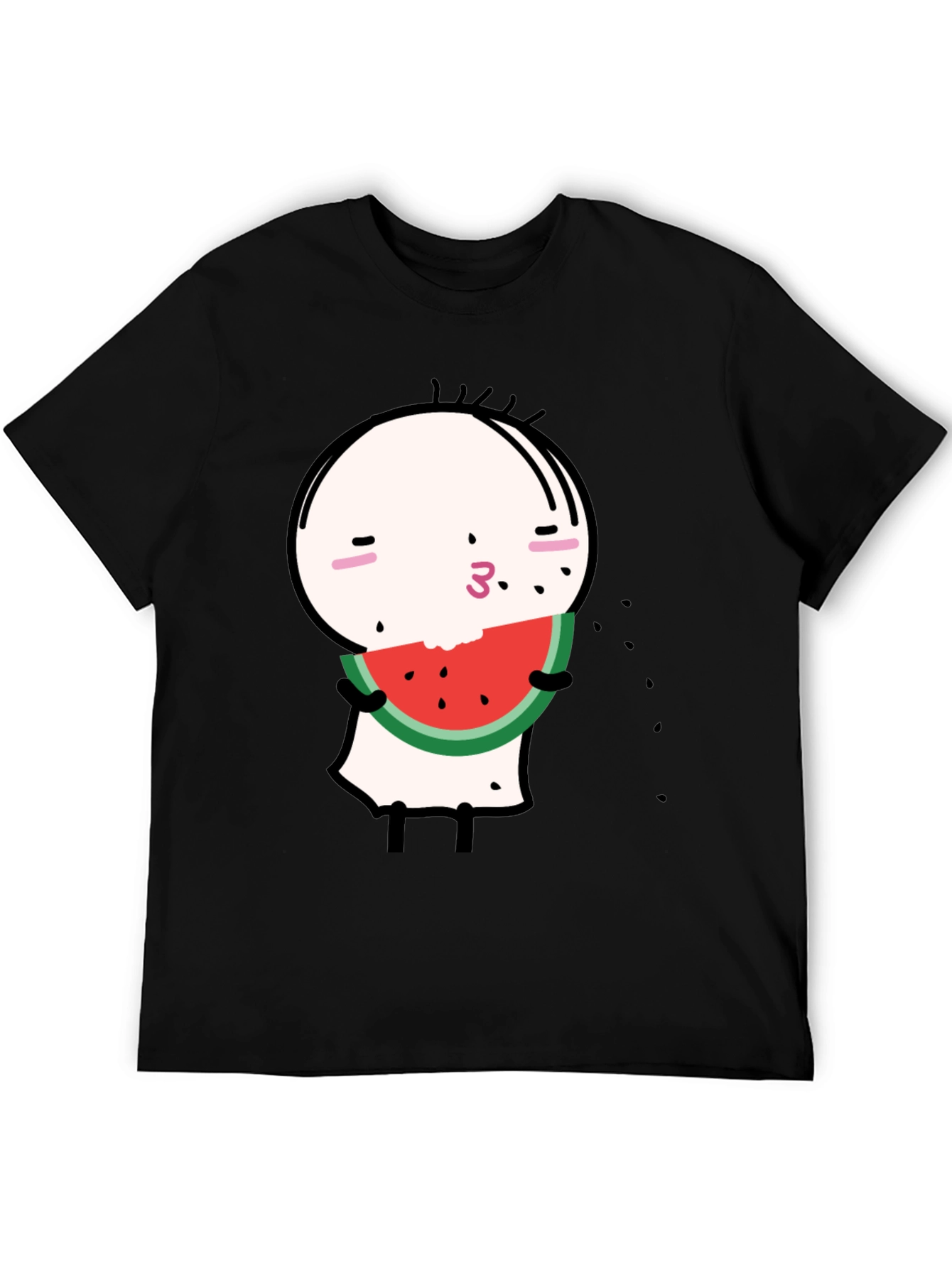 Funny Watermelon Cartoon Graphic Black Tee