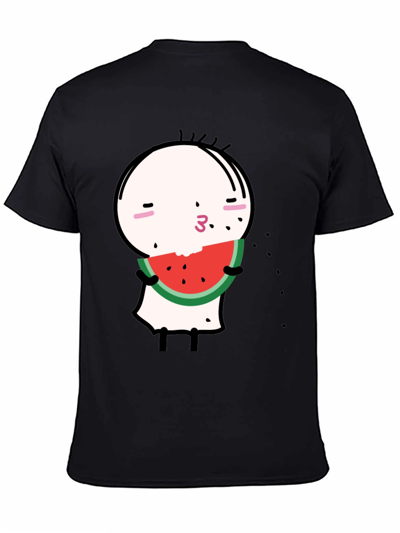 Funny Watermelon Cartoon Graphic Black Tee