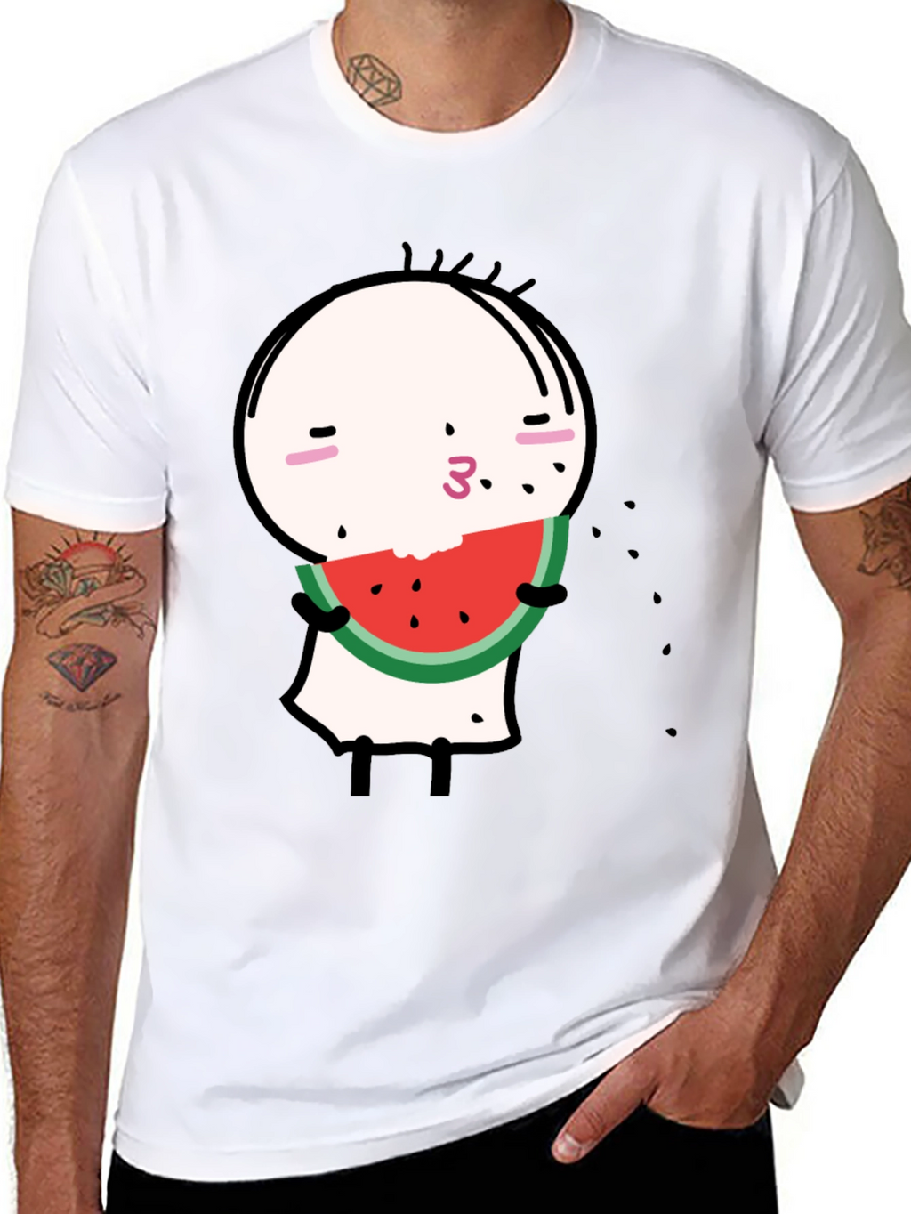 Funny Watermelon Cartoon Graphic Black Tee
