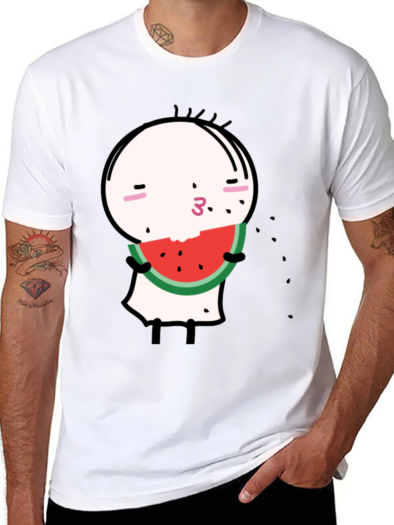 Funny Watermelon Cartoon Graphic Black Tee