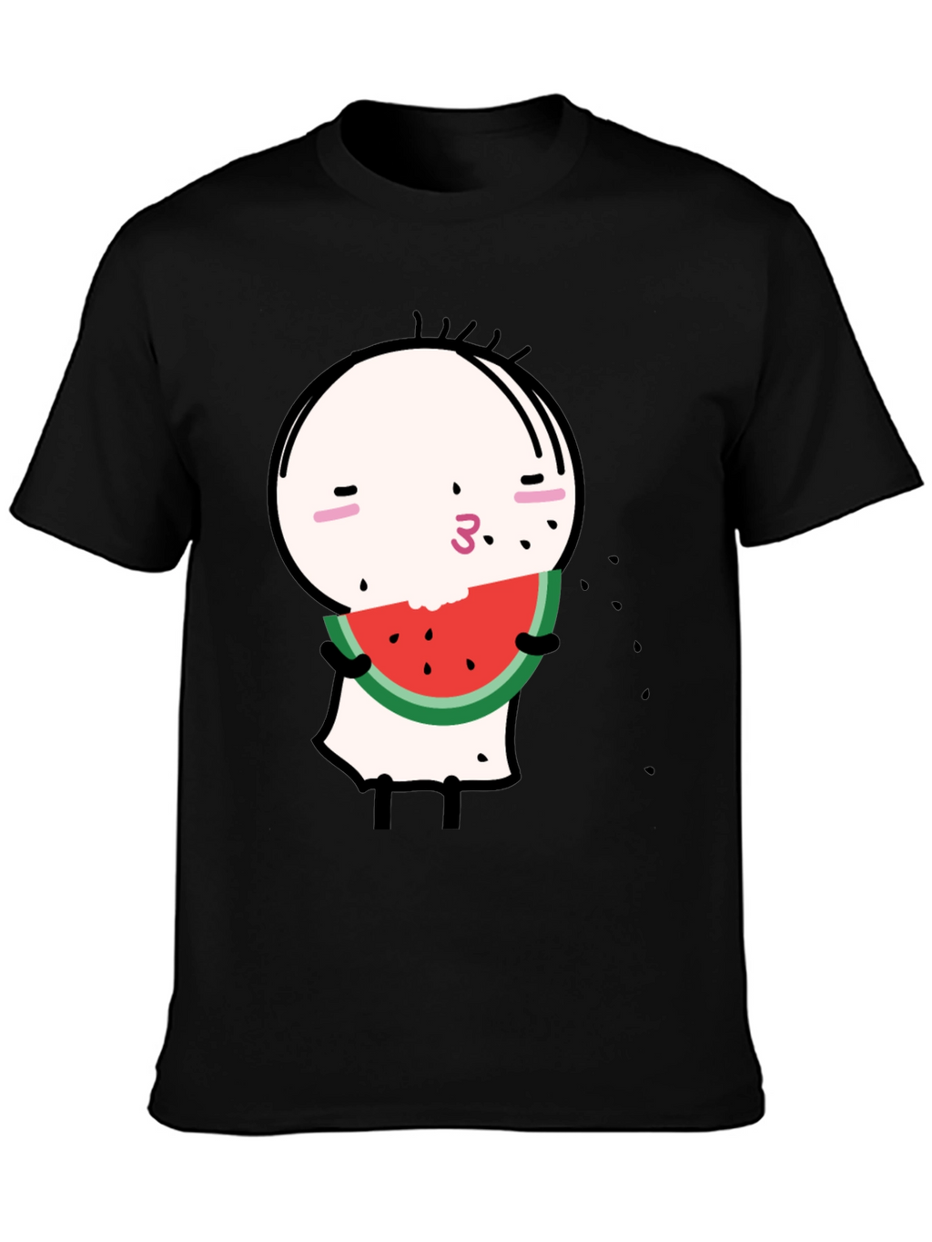 Funny Watermelon Cartoon Graphic Black Tee