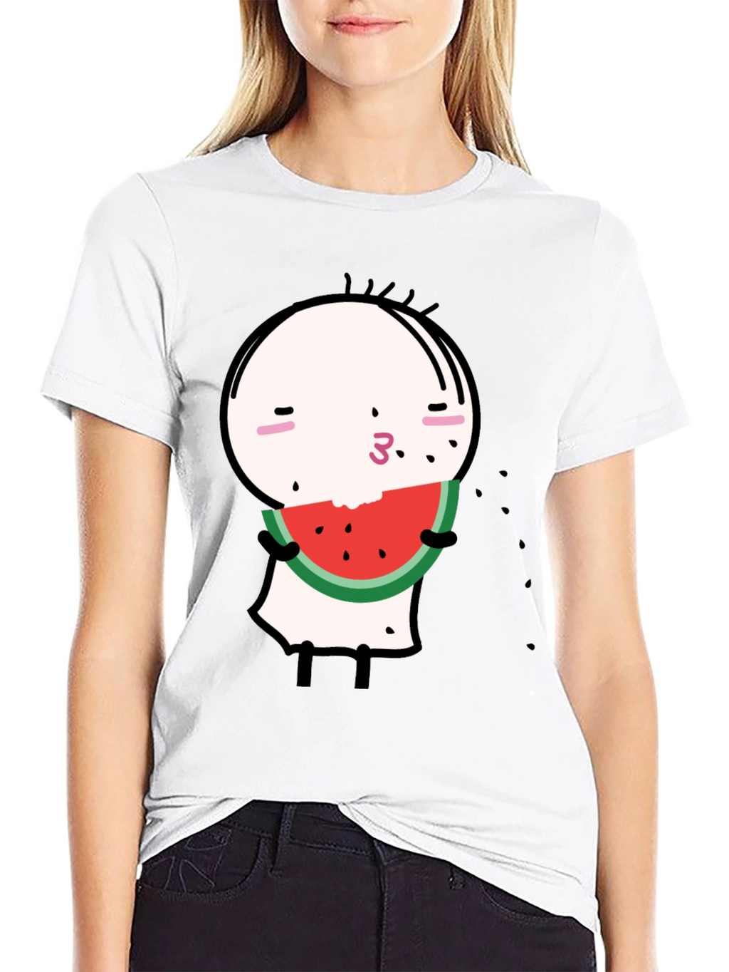 Funny Watermelon Cartoon Graphic Black Tee