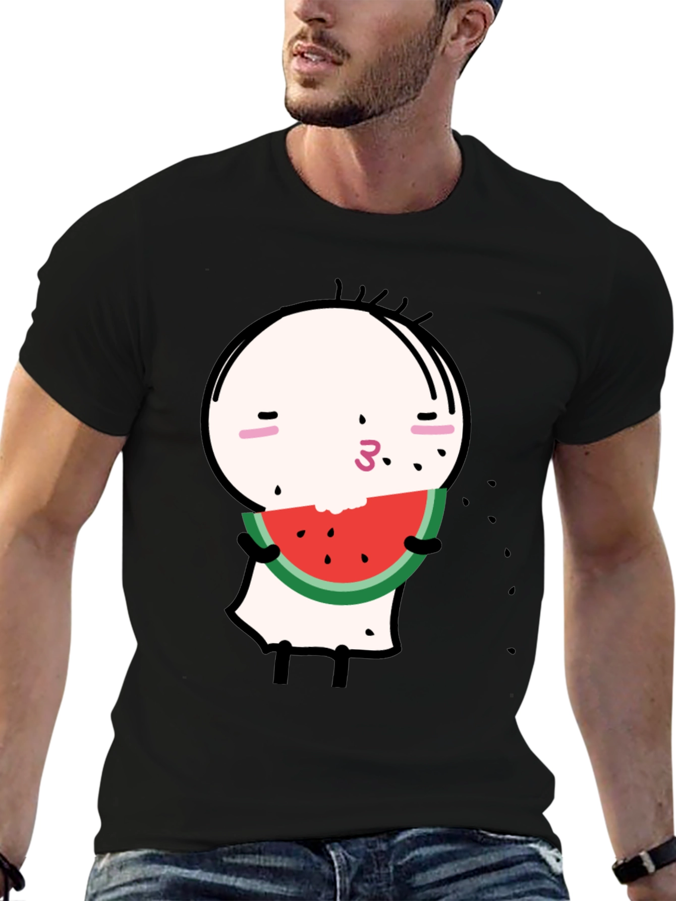 Funny Watermelon Cartoon Graphic Black Tee