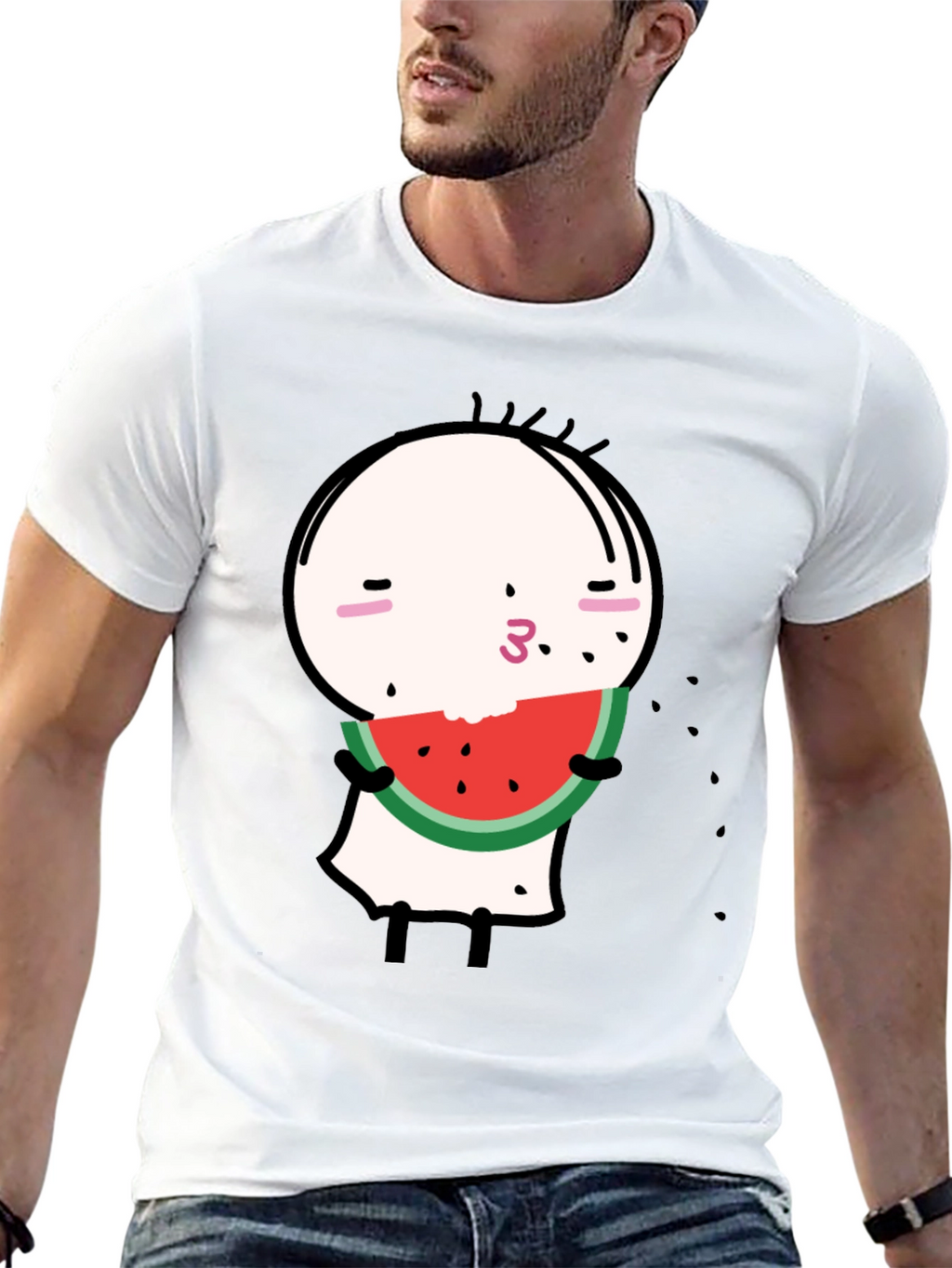 Funny Watermelon Cartoon Graphic Black Tee