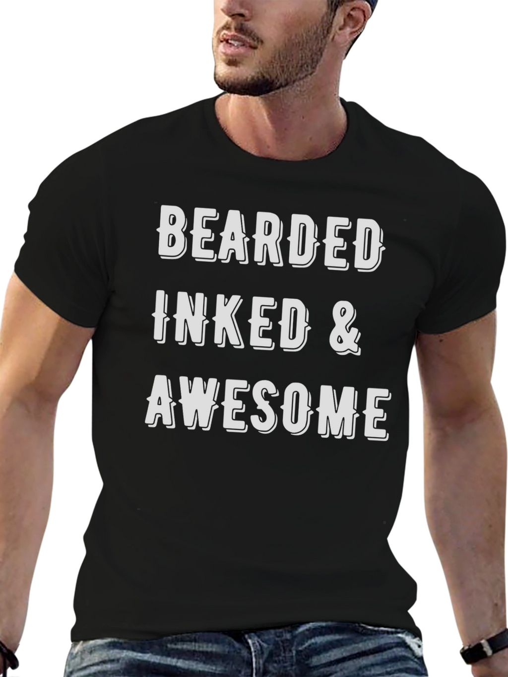 Bearded Inked & Awesome Mens Black T-Shirt