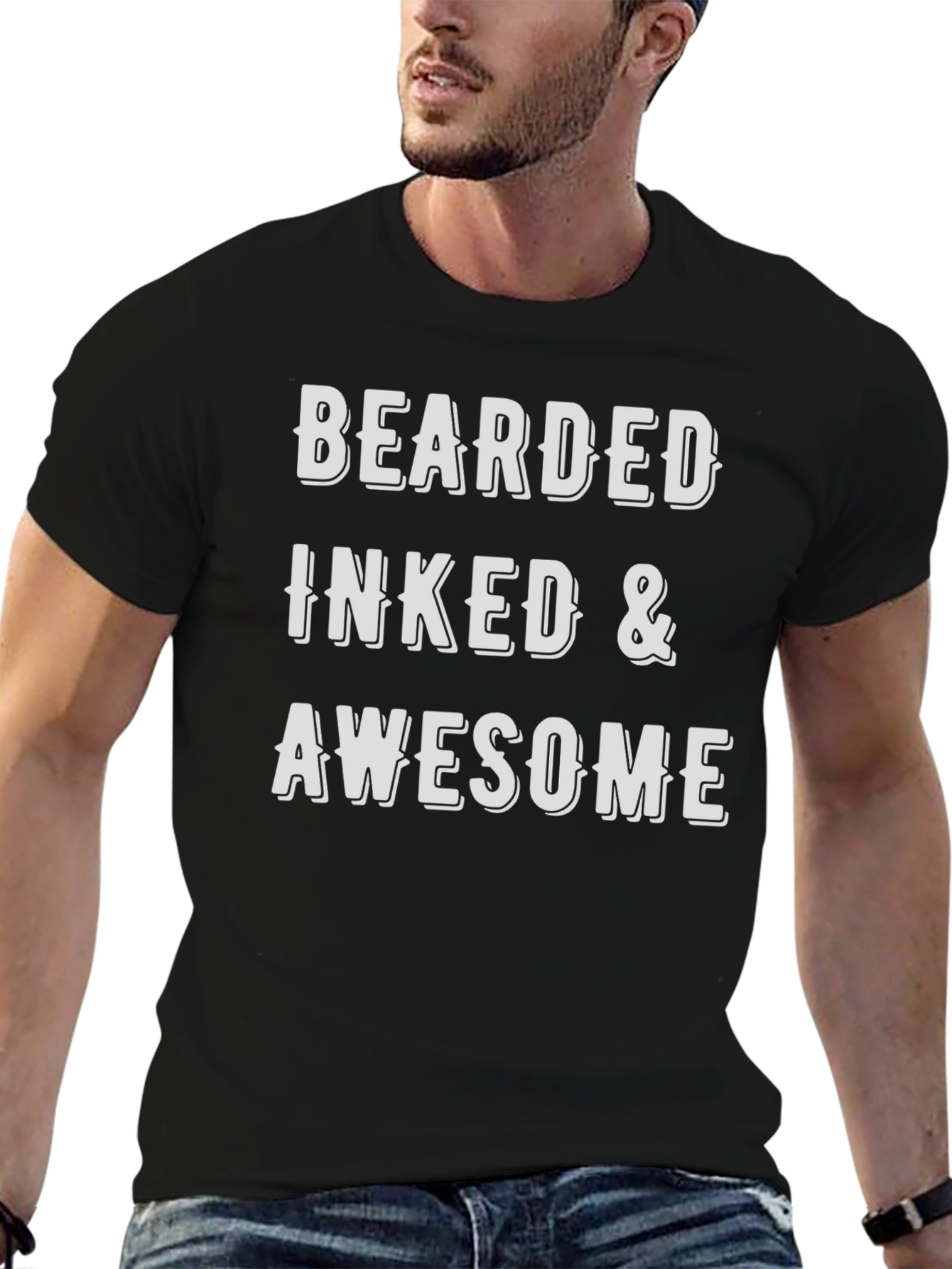 Bearded Inked & Awesome Mens Black T-Shirt