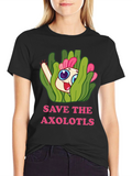 Save the Axolotls Cartoon Graphic T-Shirt
