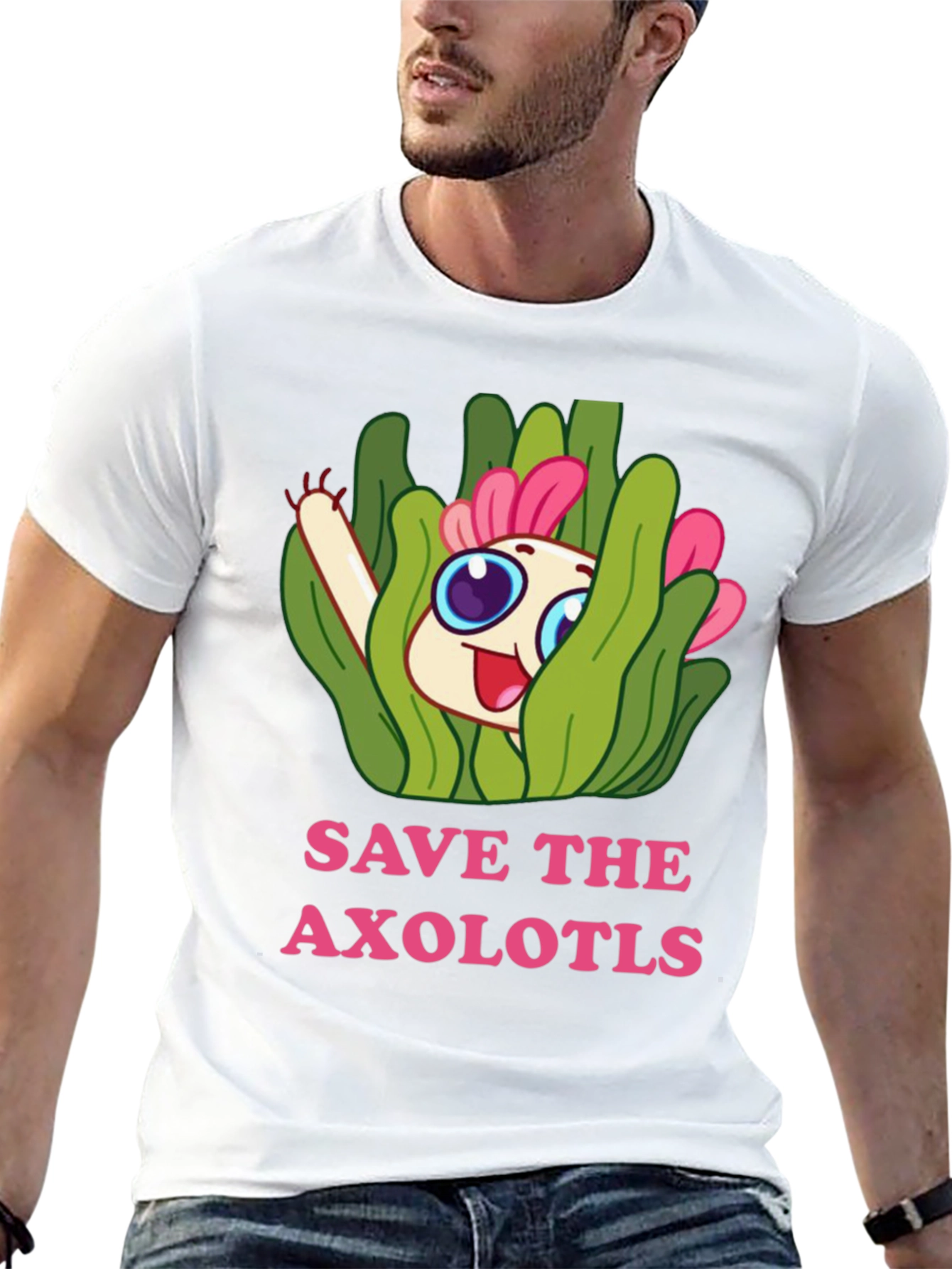 Save the Axolotls Cartoon Graphic T-Shirt