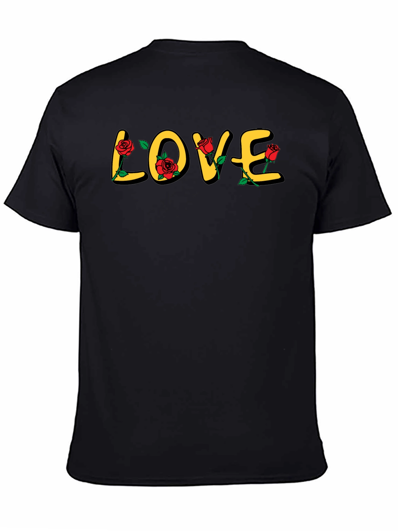 Love Rose Graphic Print Black T-Shirt