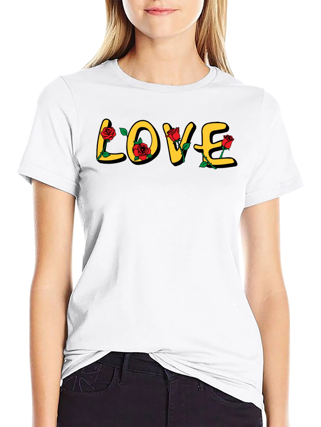 Love Rose Graphic Print Black T-Shirt