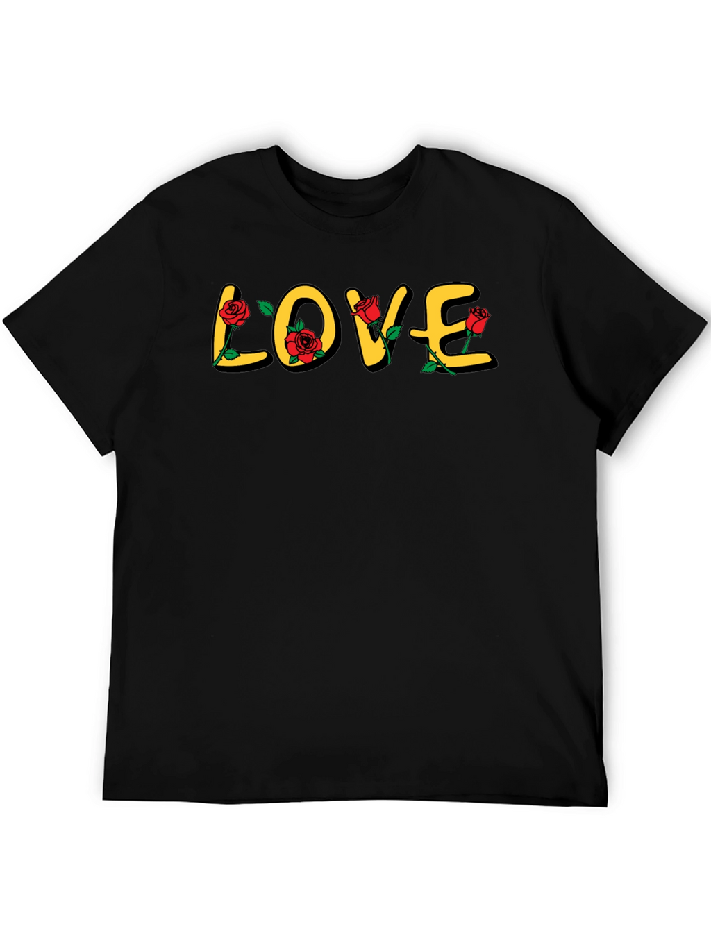 Love Rose Graphic Print Black T-Shirt