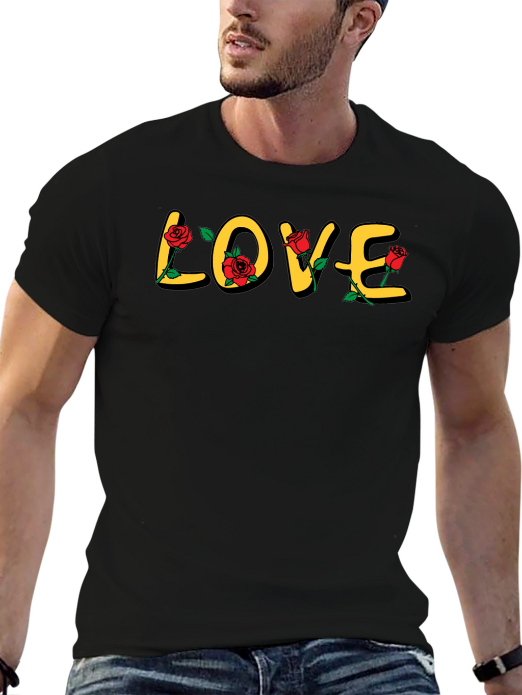 Love Rose Graphic Print Black T-Shirt